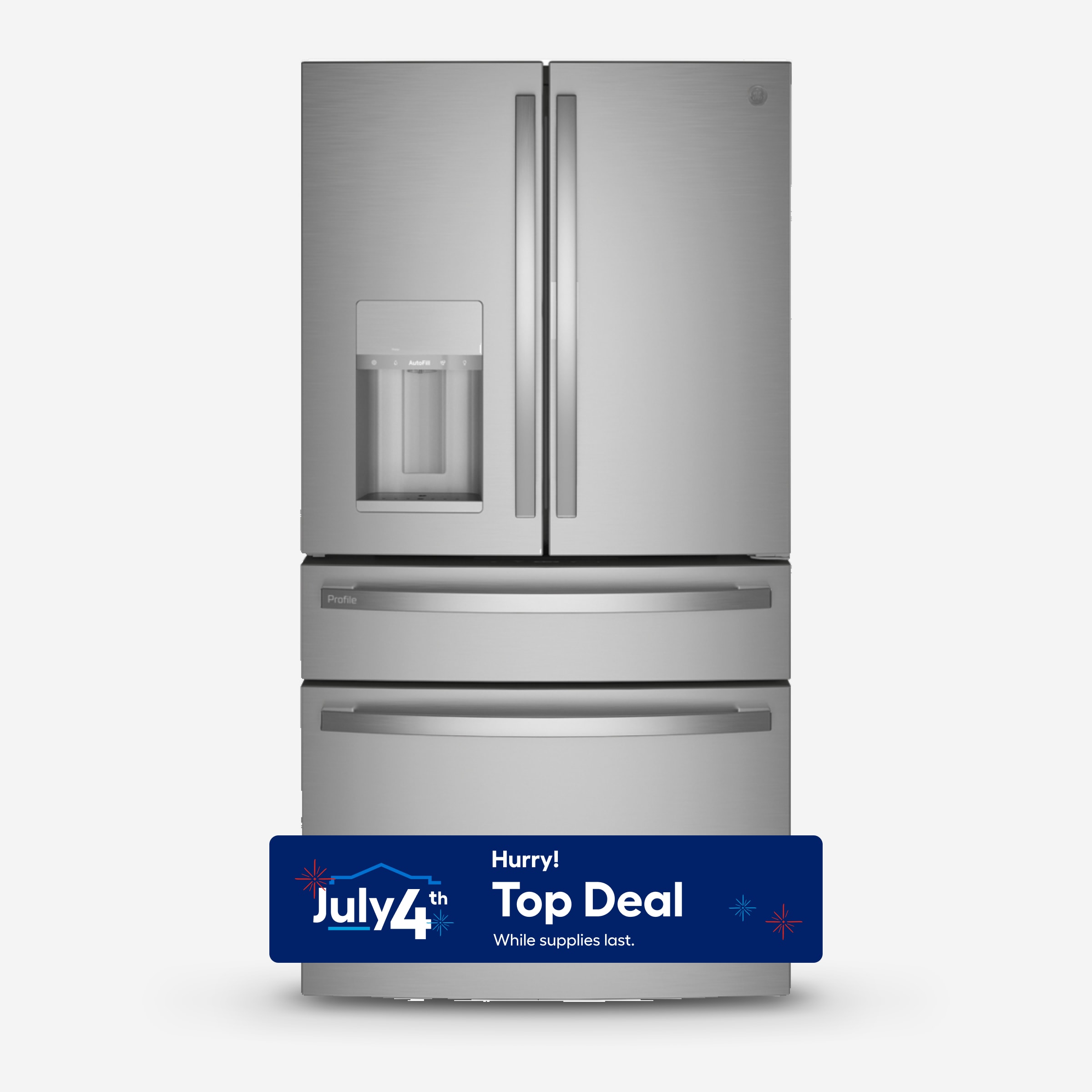 GE PVD28BYNFS Profile Standard-Depth 27.9-cu ft 4 -Door Smart Compatible French Door Refrigerator with Ice Maker with Water and Ice Dispenser and Door within Door ( Stainless Steel ) ENERGY STAR Certified