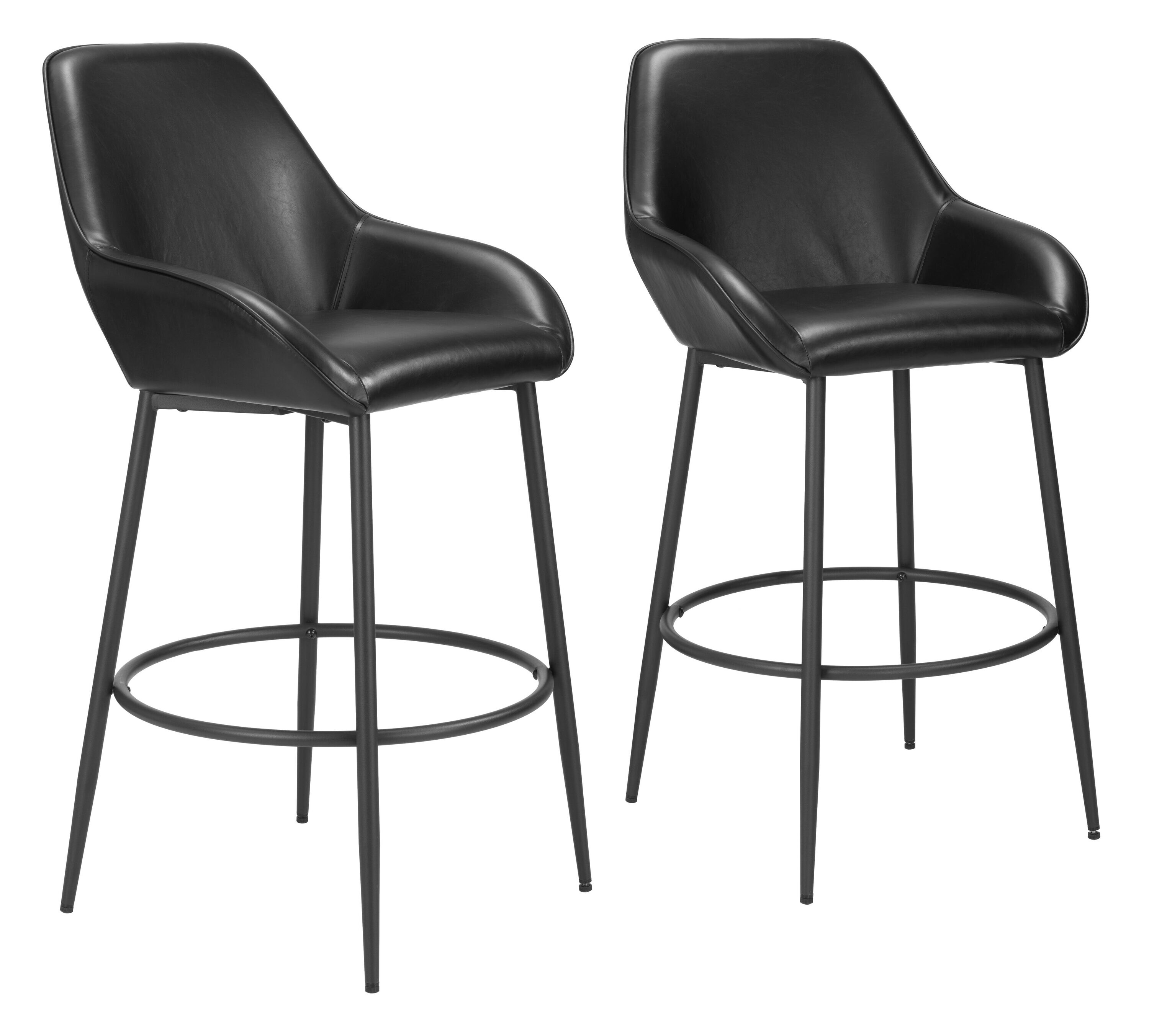 ZUO 110075 Set of 2 Black 29.5-in H Bar height (28-in to 33-in) Bucket Seat Upholstered Wood Back Bar Stool with Arms and Back