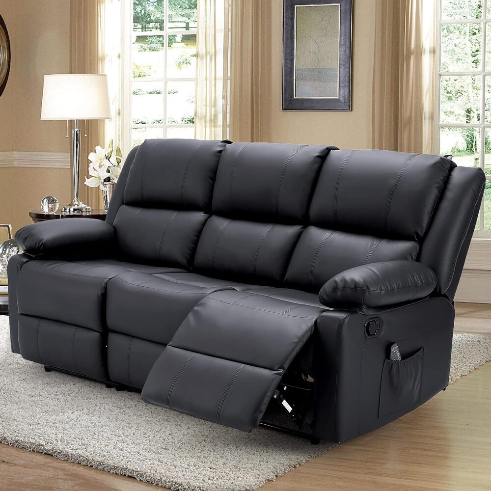 AECOJOY 13050BK-LS01 73.6-in Modern Black 3 -seater Reclining Sofa