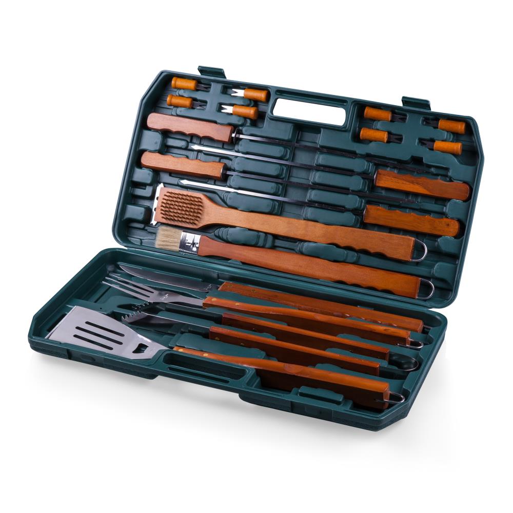 18-Piece Stainless Steel Wood BBQ Grill Tool Set