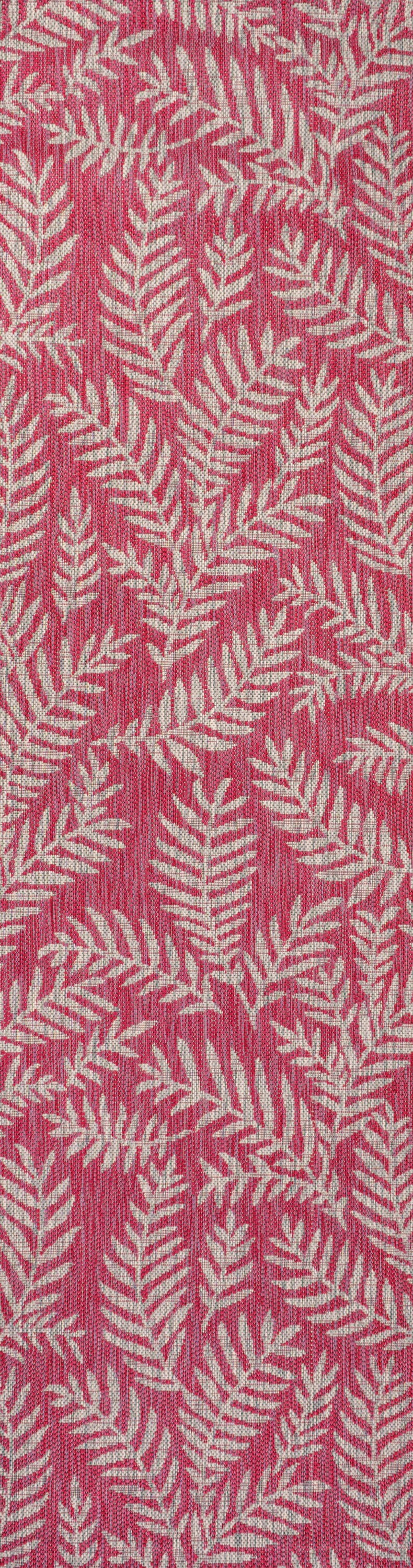 Fuchsia and Light Gray Palm Frond Synthetic Runner Rug, 2'-2" x 8'
