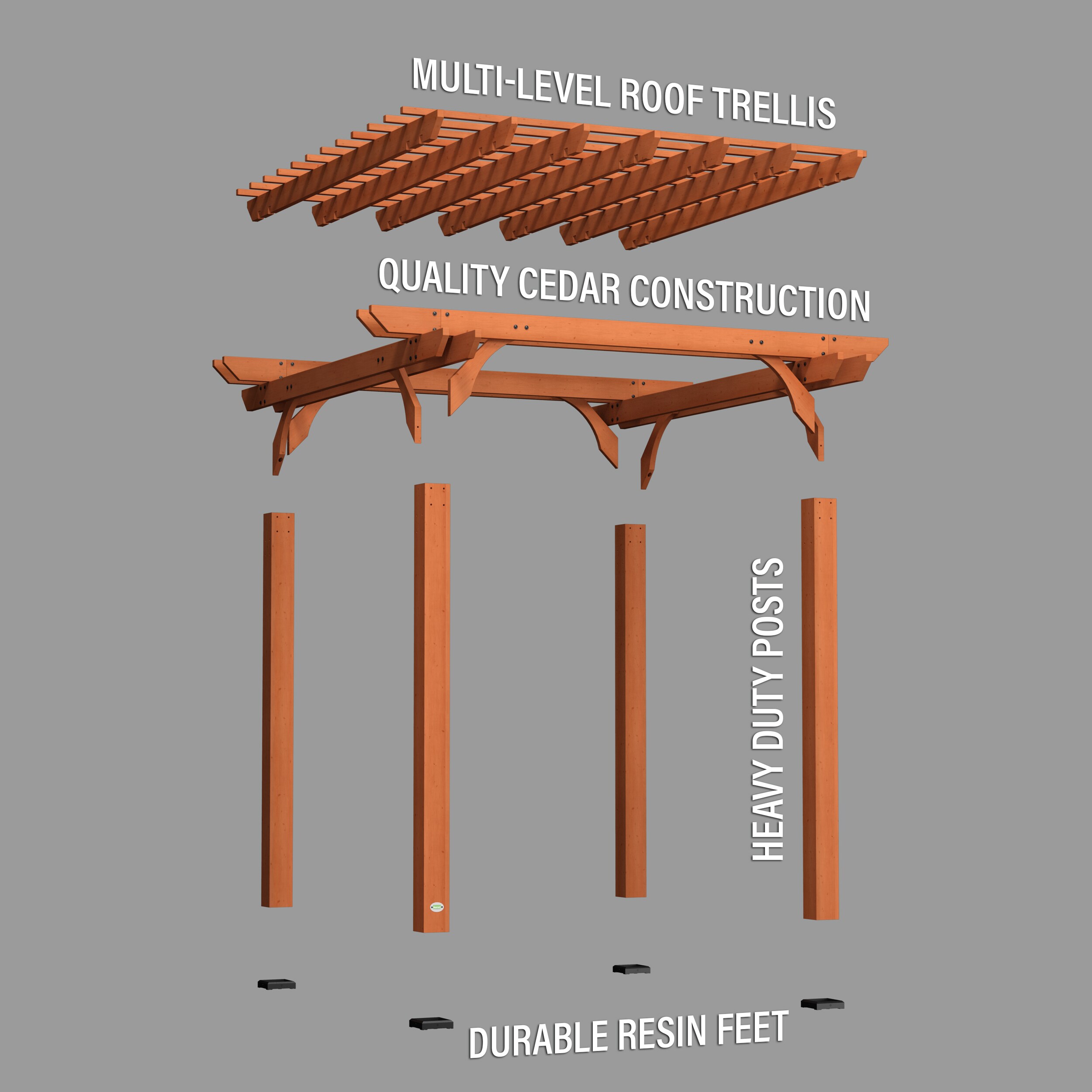 Cedar Wood 10' x 10' Outdoor Pergola with Sculptured Beams