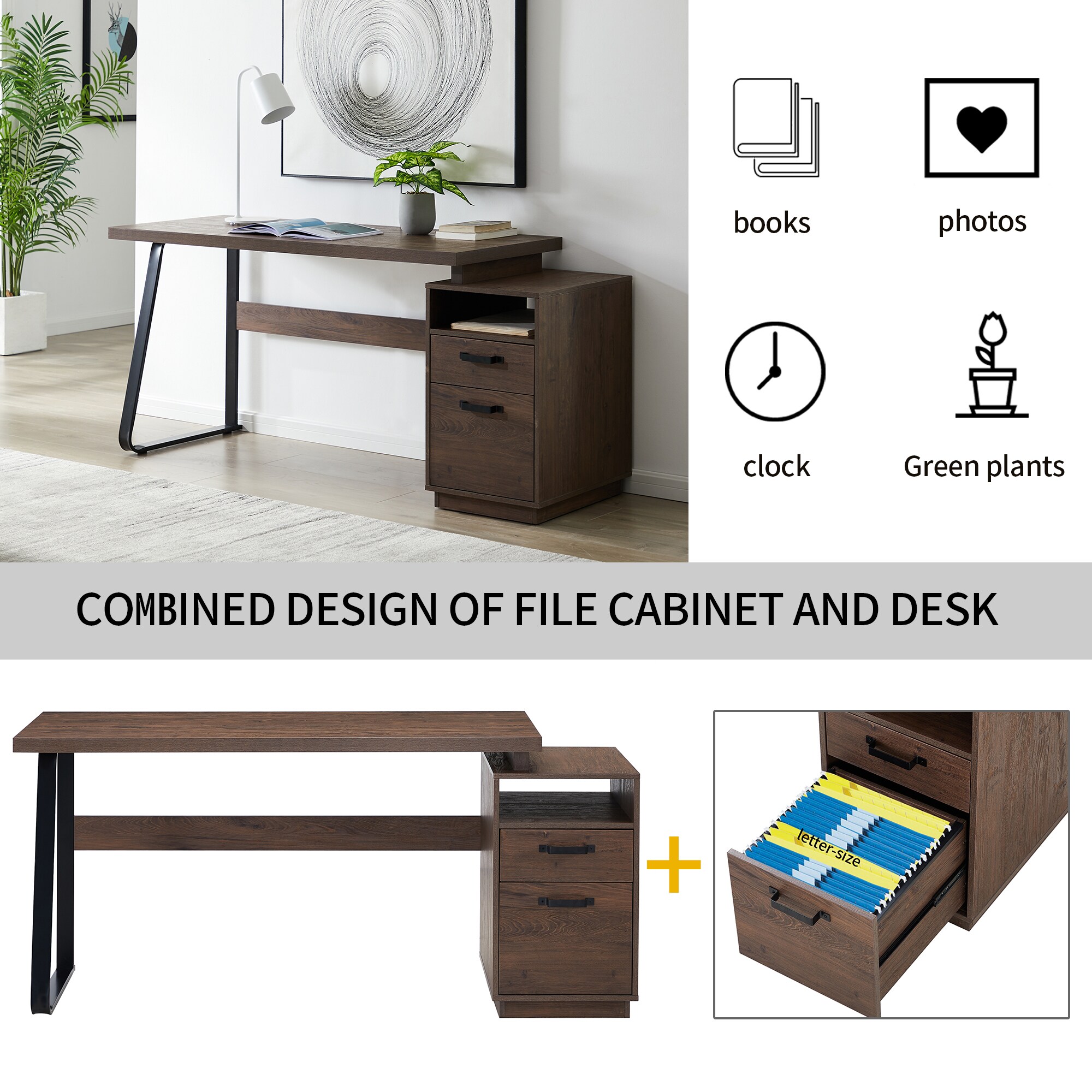  Tribesigns L Shaped Desk with Drawer Cabinet, 55 Executive  Computer Desk and lateral File Cabinet, 2 Piece Home Office Furniture with  Drawers for Hanging File, Doors with Locks (Brown, 55 inches) 