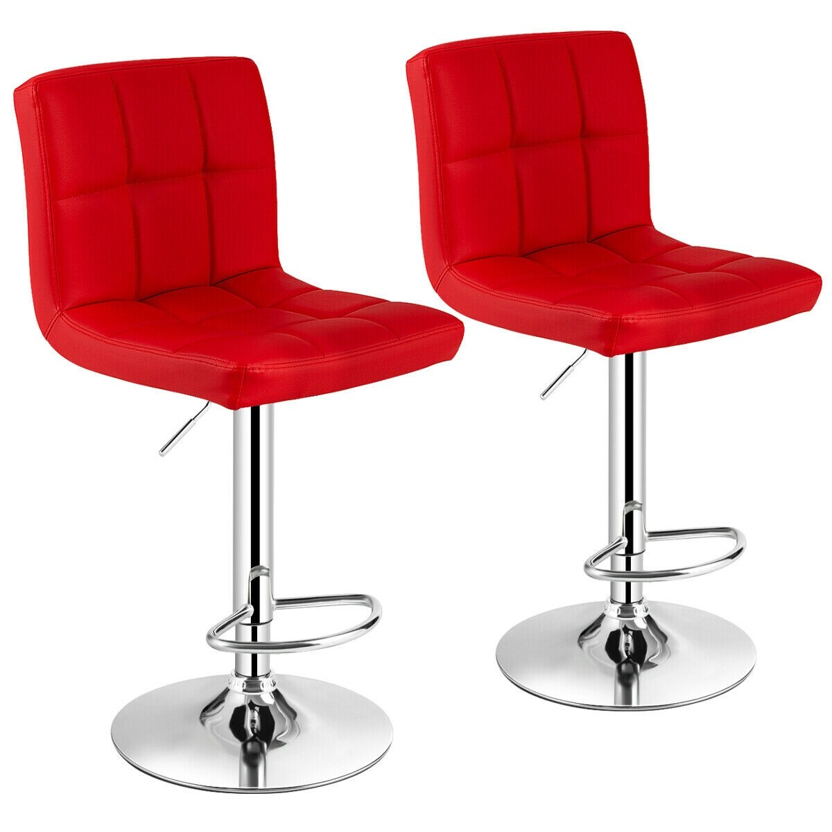 Fenbeli - Set of 2 Adjustable Swivel Bar Stools with PU Leather Seat Backrest and Footrest for Ki...