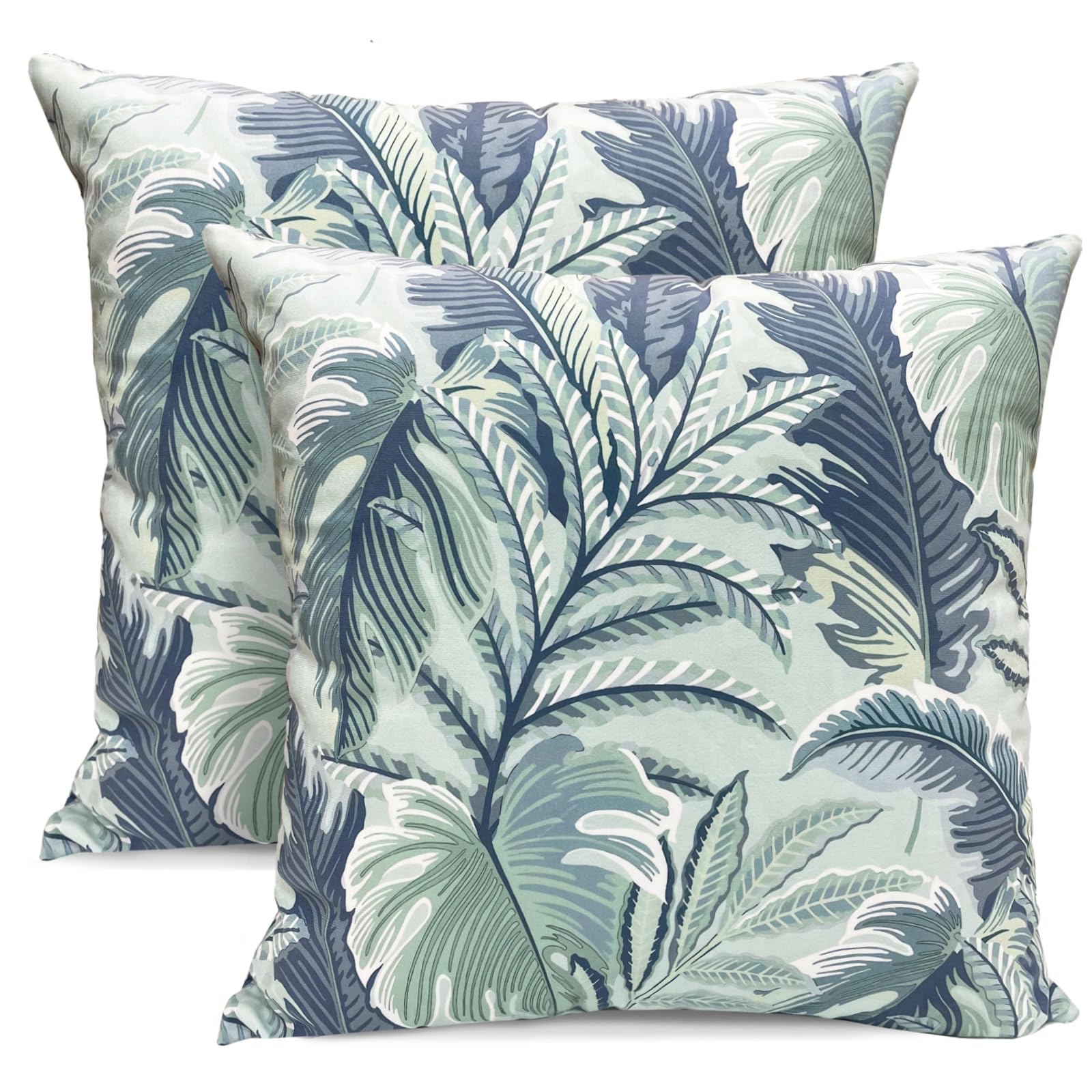 LAIFUCAM  Decorative Throw Pillow Covers Set of 2 18x18 Inch Blue Green Leaf Pattern Soft Heavyweight Fabric for Couch Sofa Bed Living Room