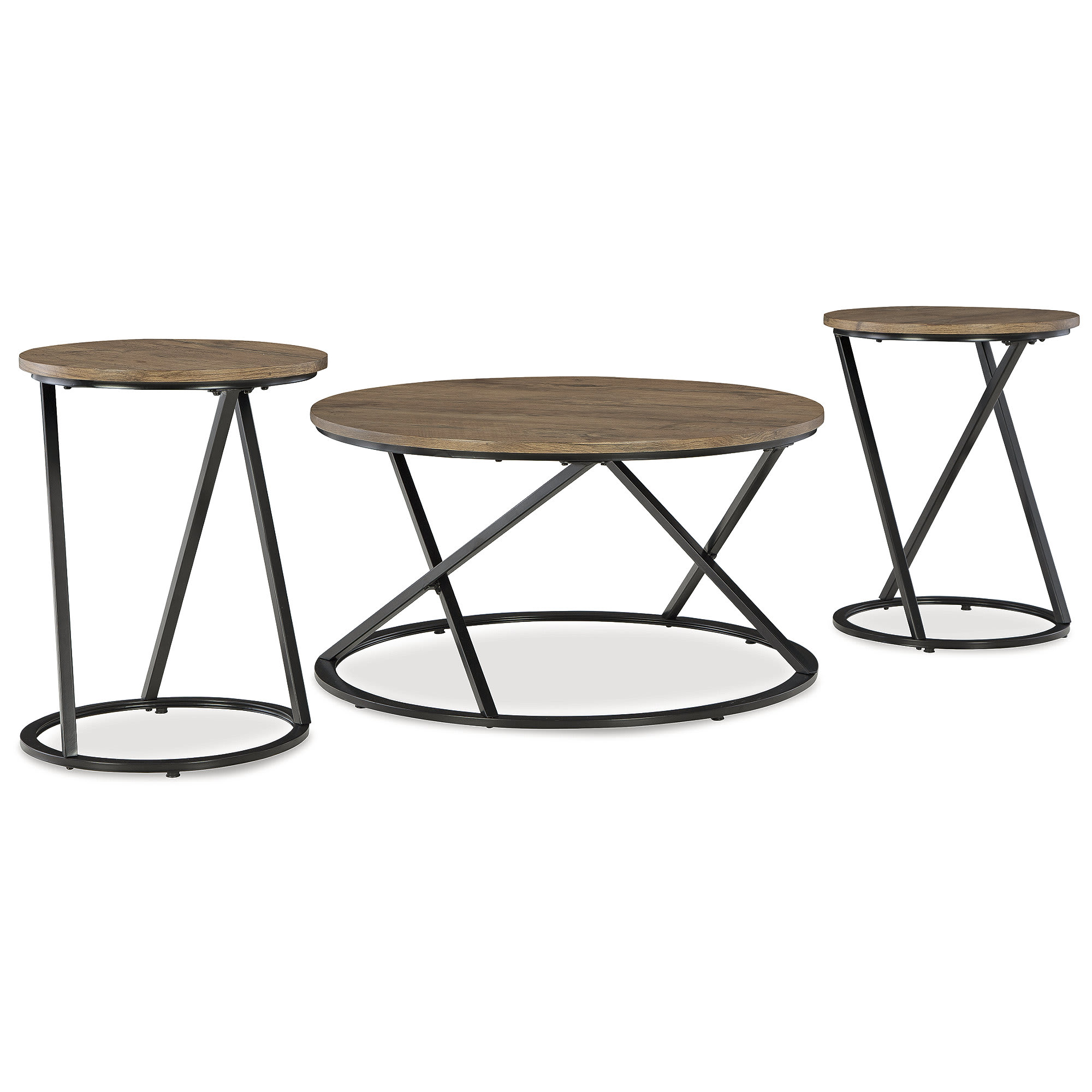 Signature Design by Ashley T152-13 Cassbryn Brown and Black 3 Piece Contemporary Table Set with Oak Grain Top