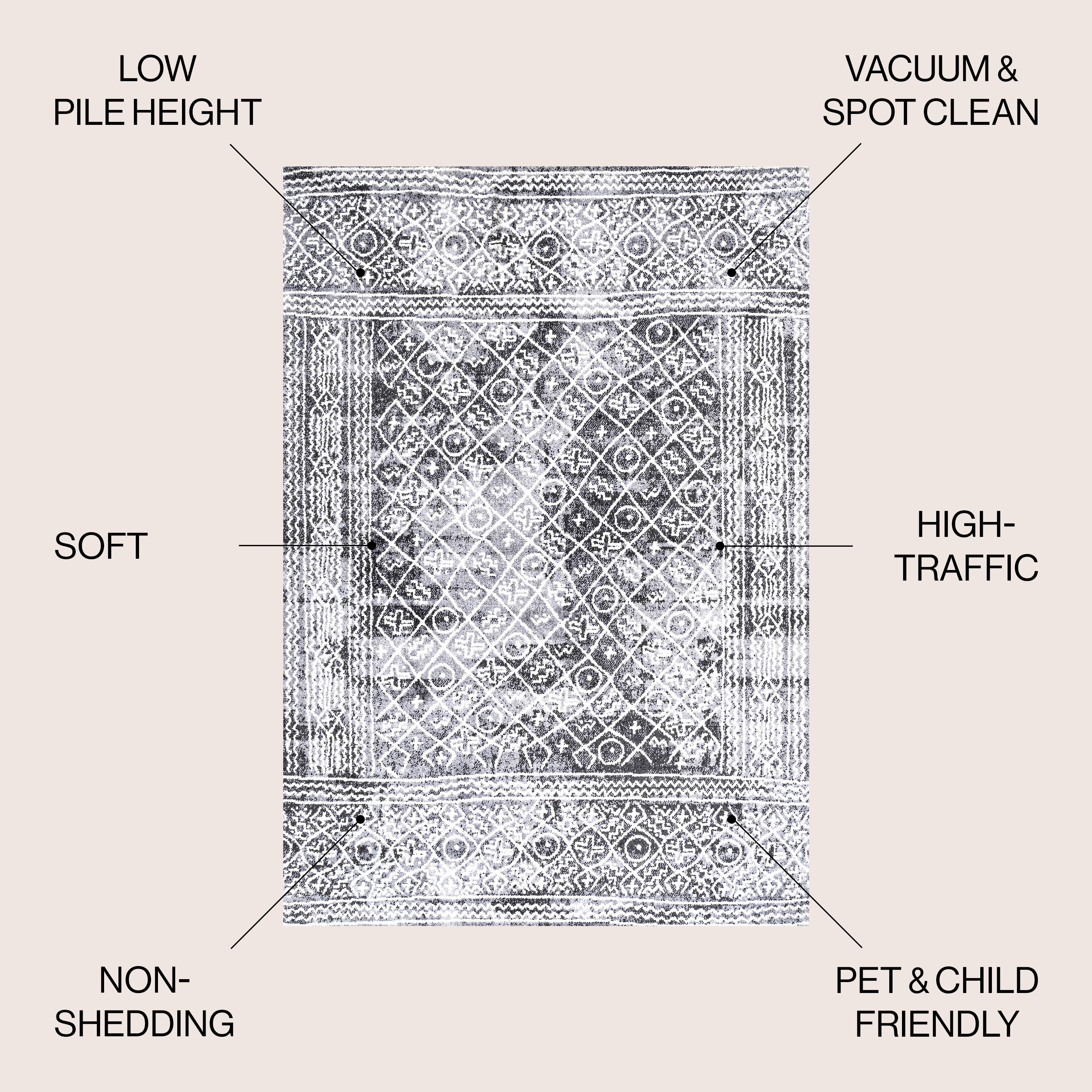 Moroccan Hype Ivory Geometric 3x5 Synthetic Area Rug