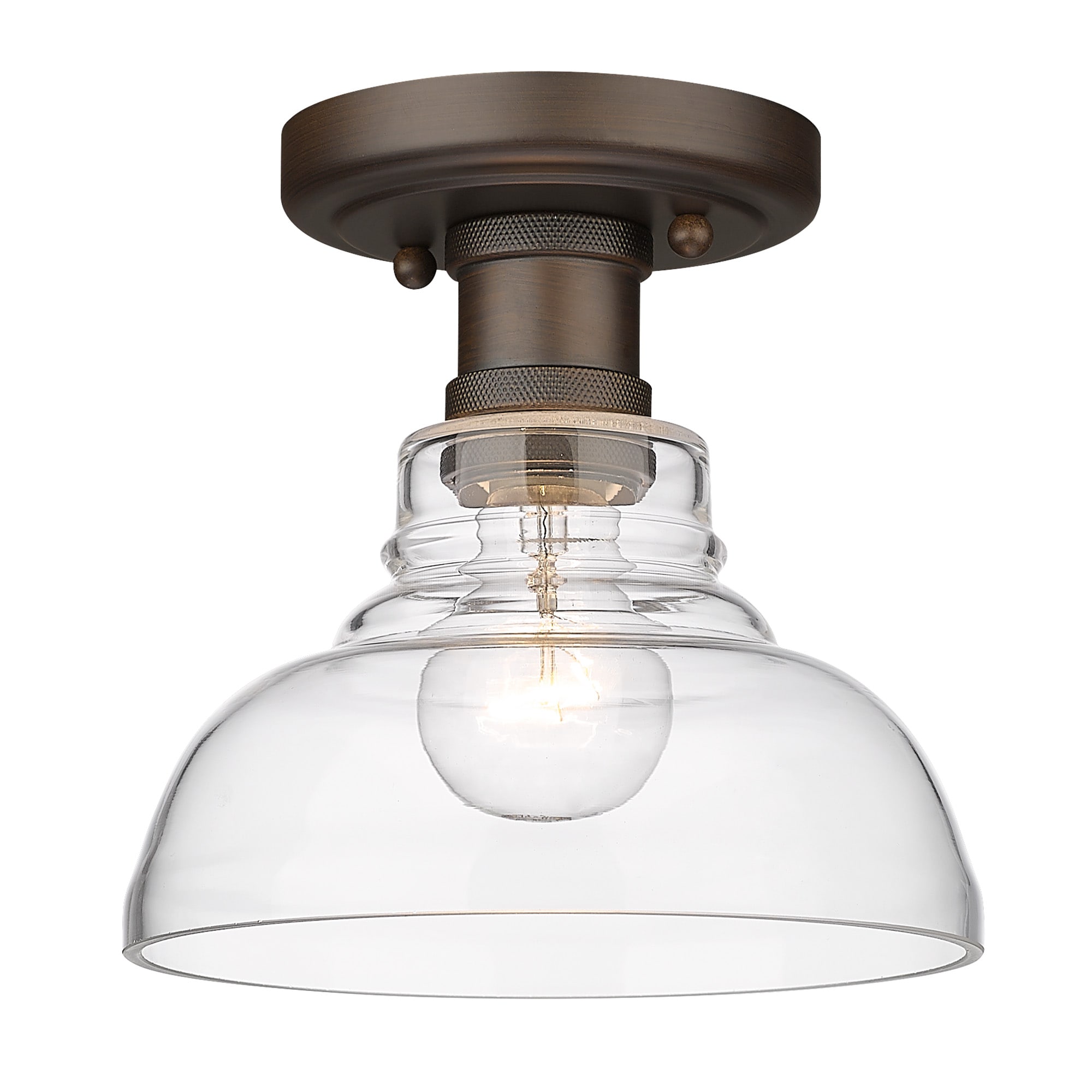 Modern Rubbed Bronze and Clear Glass Flush Mount Light