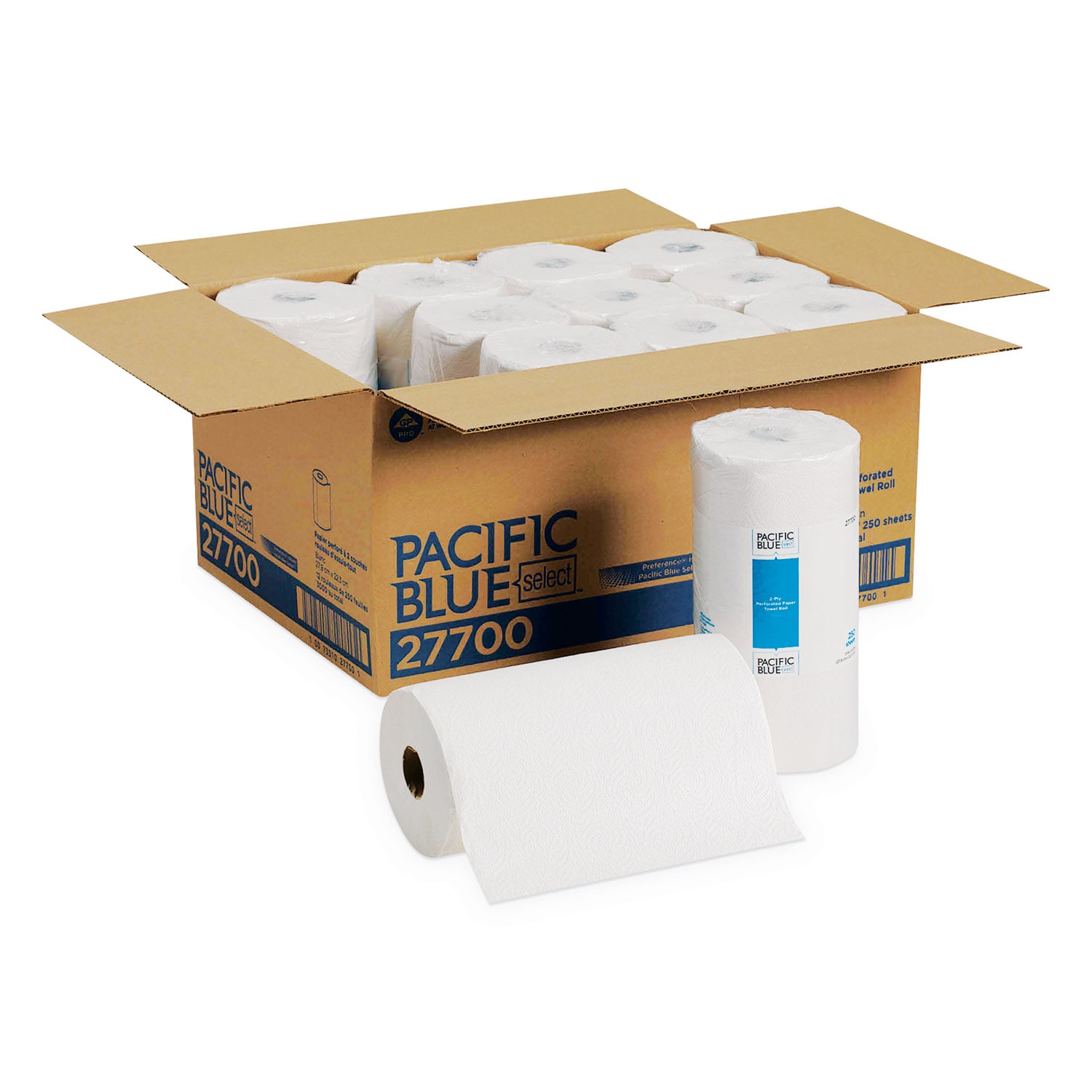 Georgia-Pacific ESNGPC27700 Pacific Blue Select Two Ply Perforated Paper Kitchen Roll Towels  2 Ply  11 x 8.8  White  250 per Roll  12 Rolls per Carton