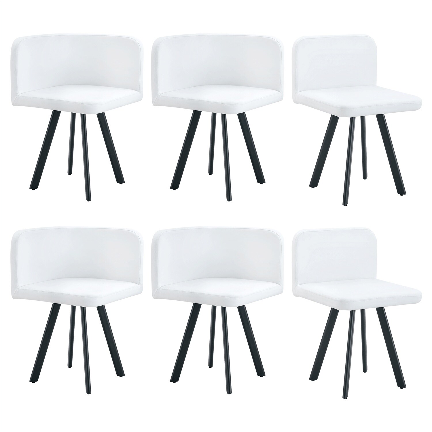 Watnature Set of 6 Clean White PU Dining Chairs Modern Minimalist ...