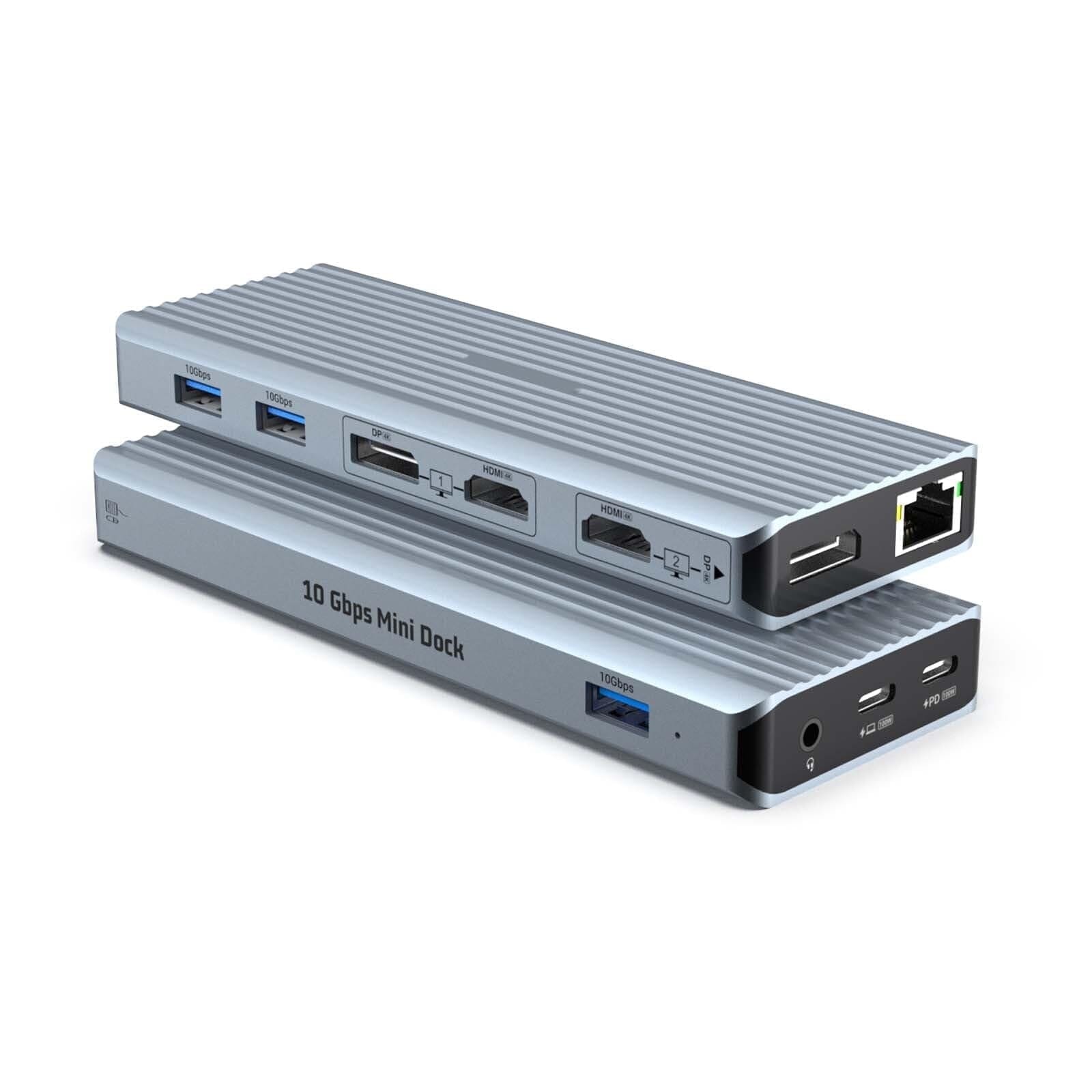 OIAHOMY 11 in 1 USB C Hub Docking Station with Multi Display for D-ell Hua-wei Le-novo includes 2 C to C and C to A Cables 2 4K HDMI 2 4K DP 3 10Gbps USB-A Ethernet PD 3.5MM Jack #DC021-HJQ001