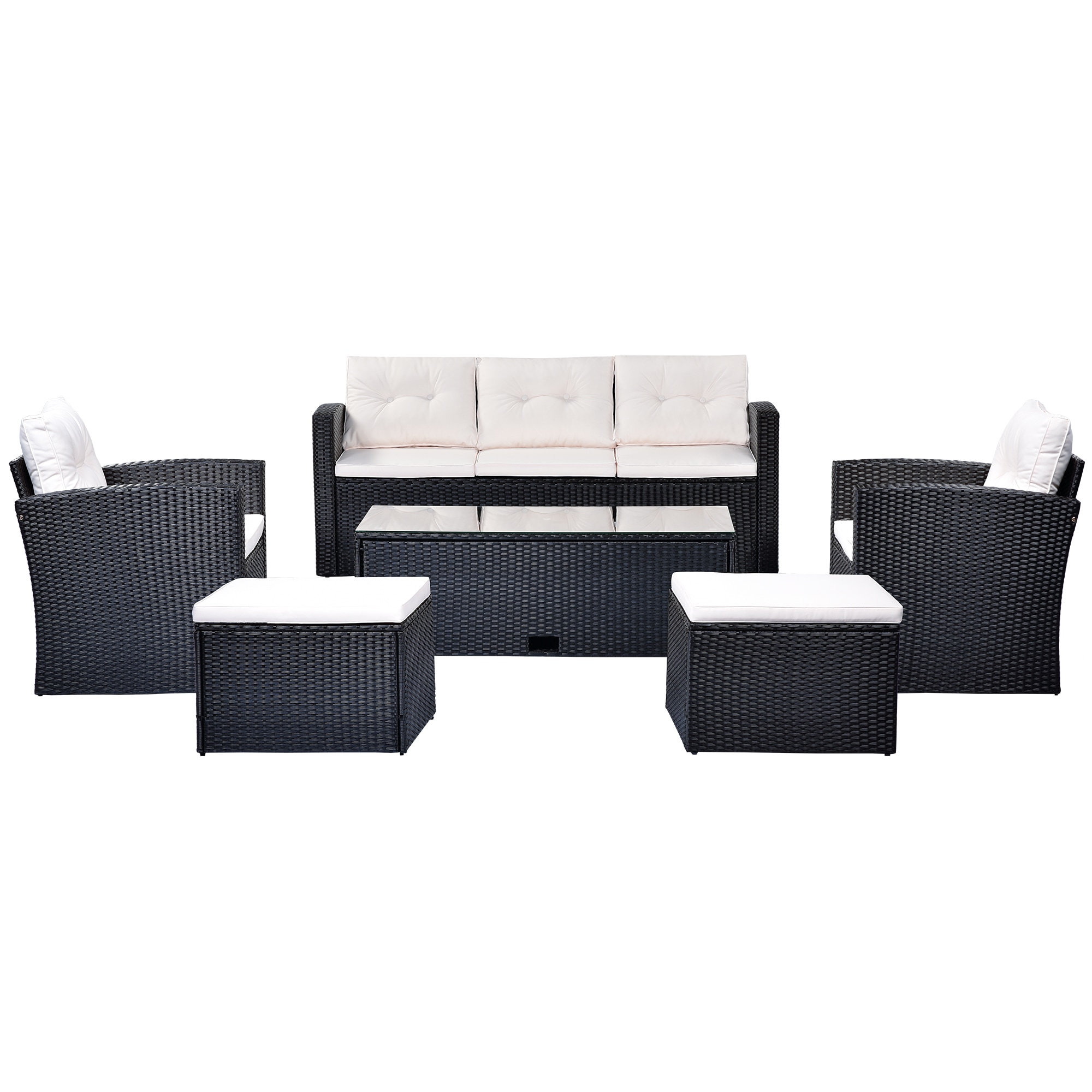 JIMSMAISON BOGOPCS01DGR 6 -Piece Wicker Patio Sofa Conversation Set with White Cushions
