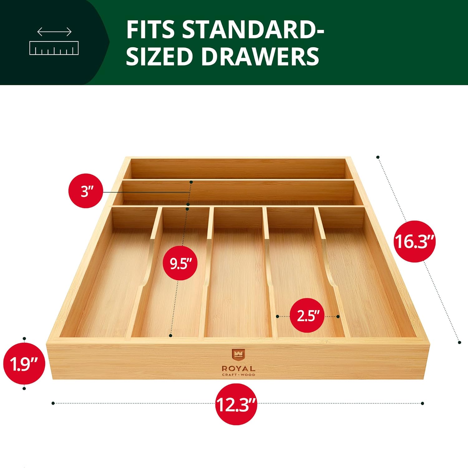 Royal Craft Wood Bamboo Kitchen Drawer Organizer (Beige, 7-slot)