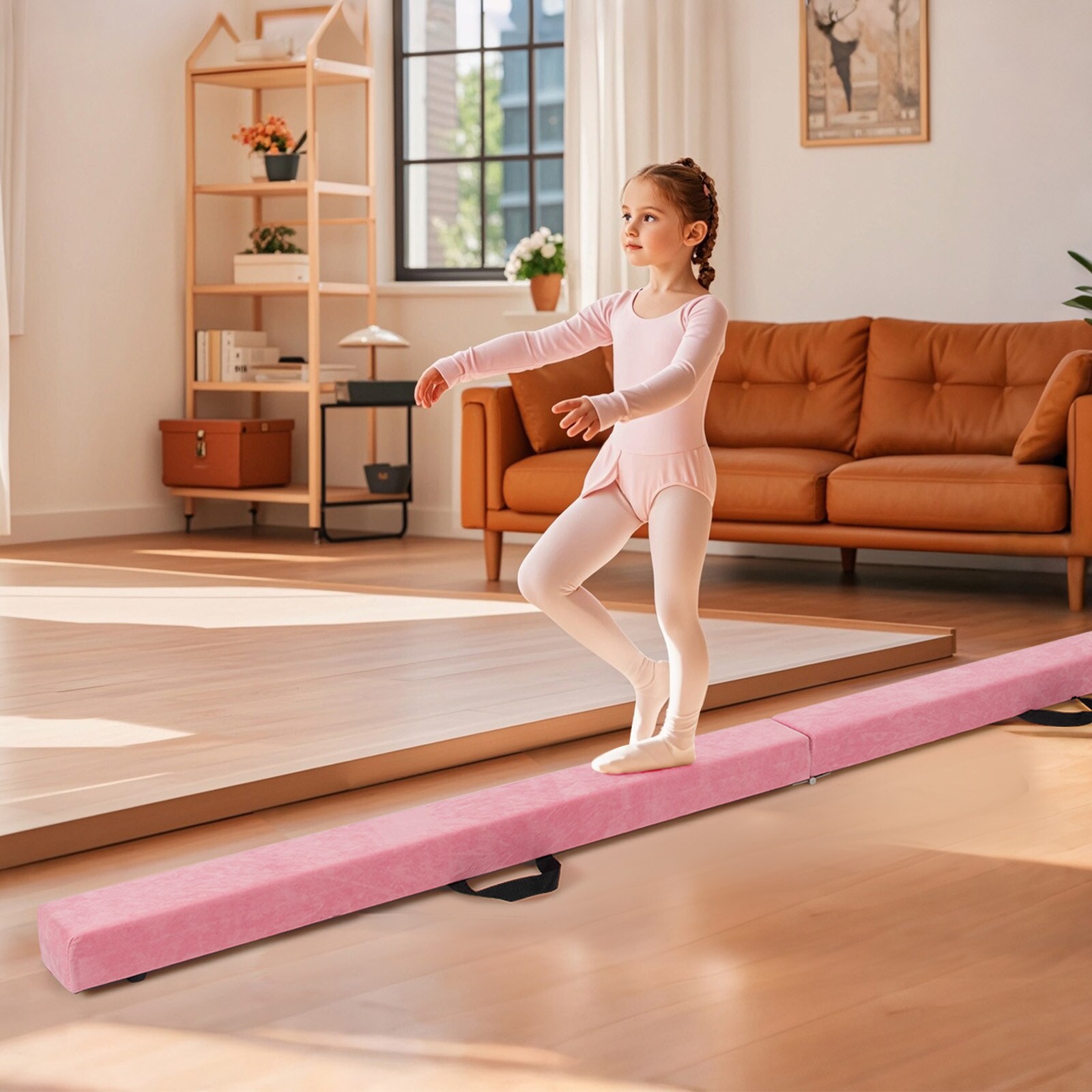 Slickblue 8-Foot Foldable Gymnastics Balance Beam for Kids Home