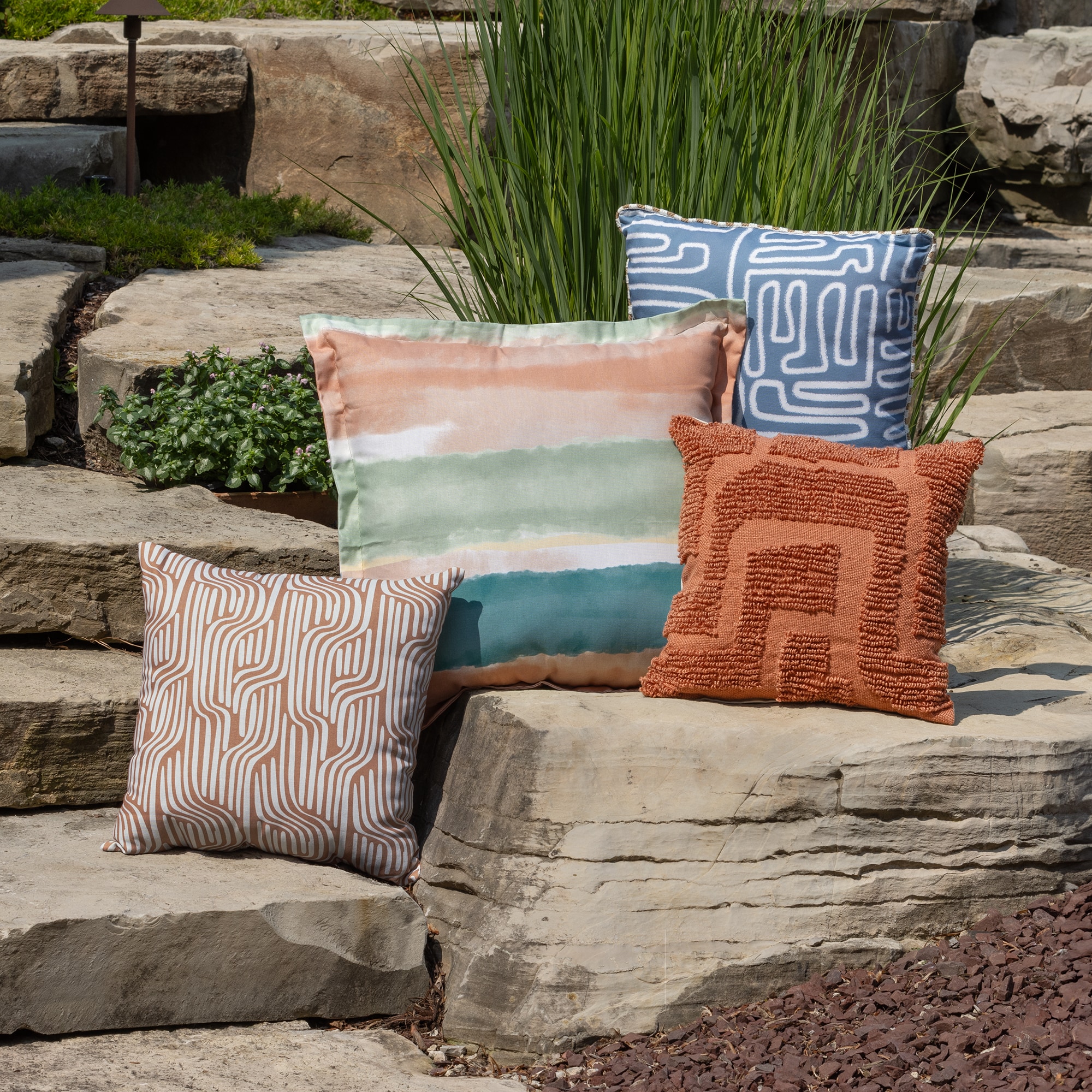 Throw Pillow Set Outdoor Pillows Set of 4, Floral Lumbar Pillow Covers Blue Throw  Pillow Sets Outdoor 