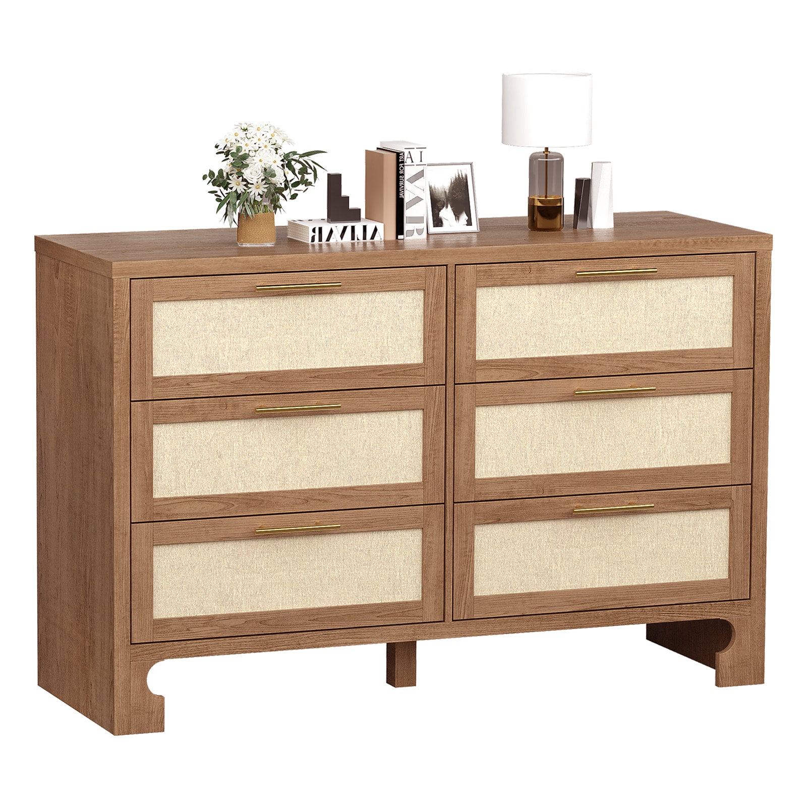 Caramel 6-Drawer Double Dresser Stainless Steel in Brown | - WhizMax PHO-0WQR63NV