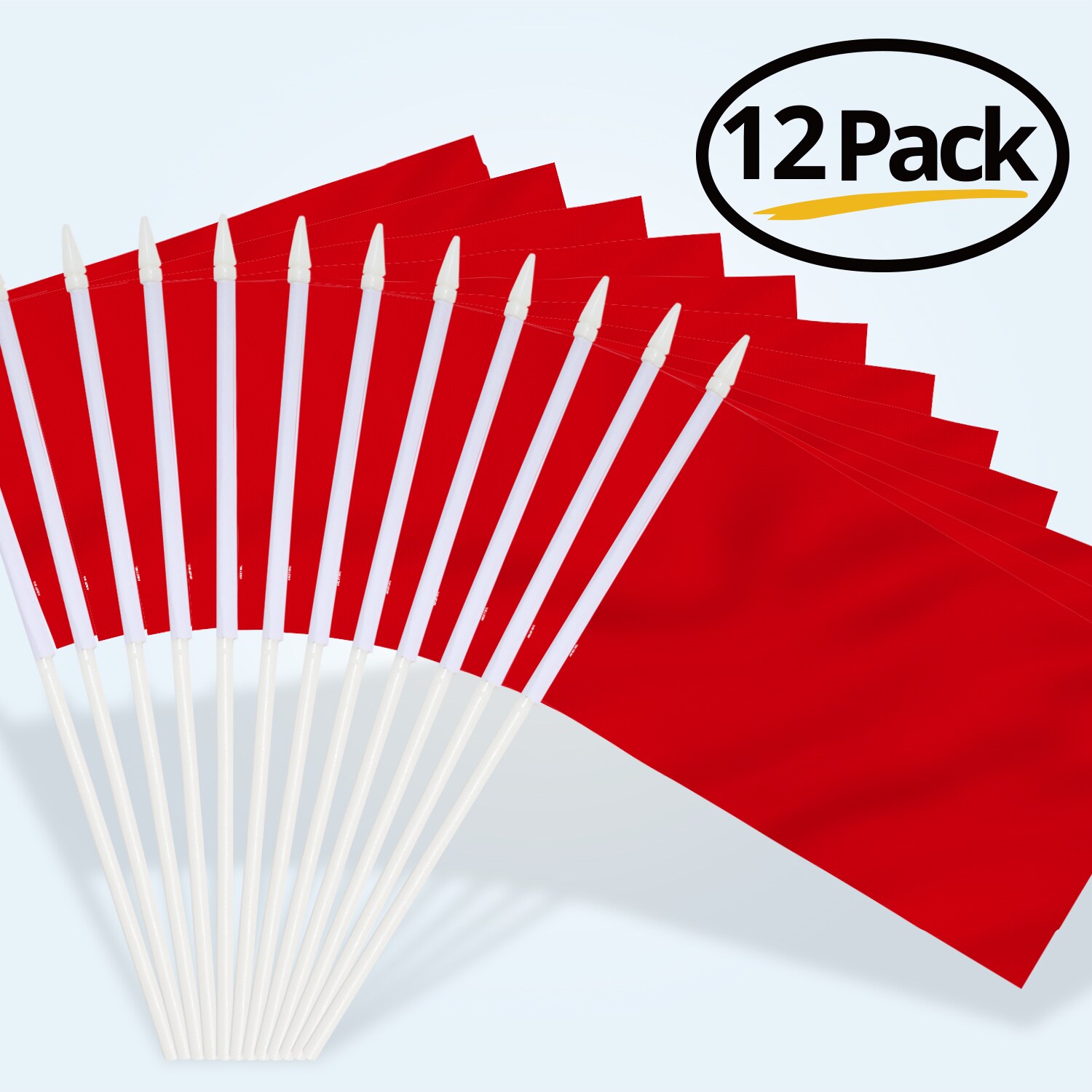 Red Polyester Handheld Mini Flags with Plastic Sticks, 12-Pack
