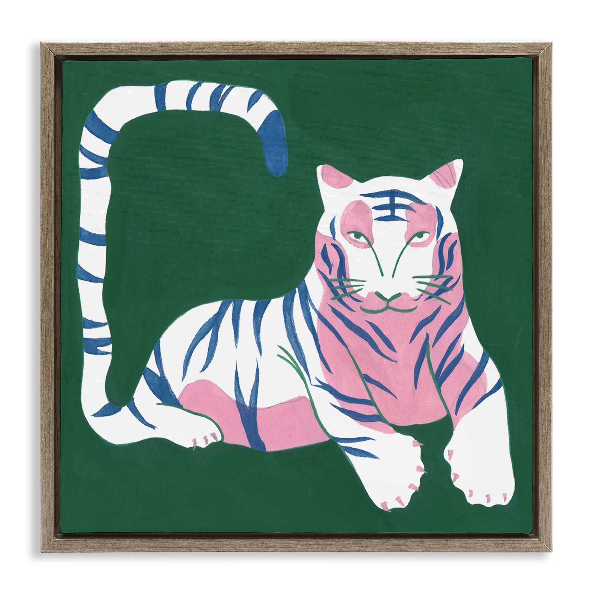 Stupell Industries BS-365-FFE-17X17 Modern Tiger with Curved Tail Brown Framed Floater Canvas Wall Art By Melissa Wang 18 x 18