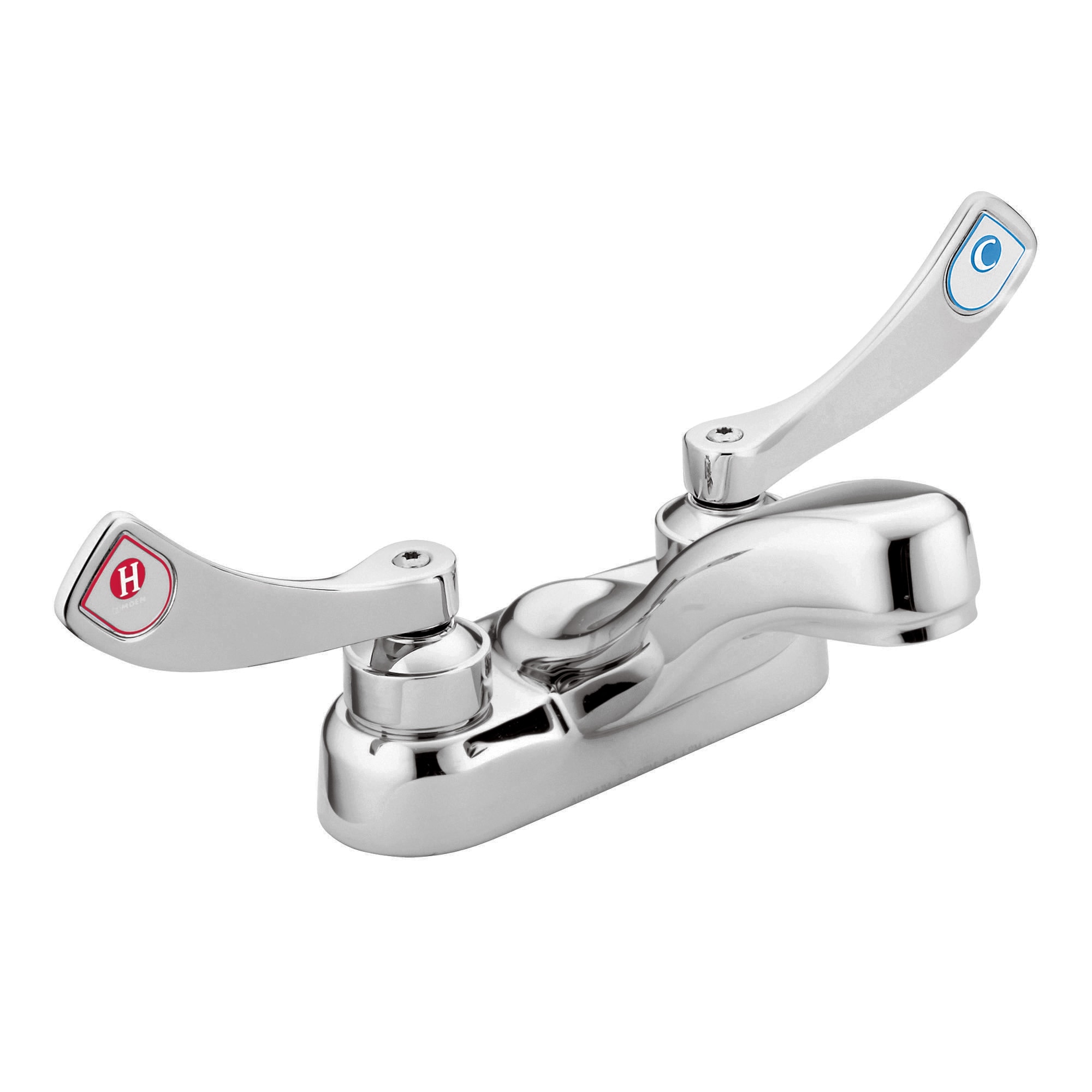 Moen 8215F12 M-DURA Chrome 4-in centerset 2-handle WaterSense Mid-arc Commercial Handle Bathroom Sink Faucet