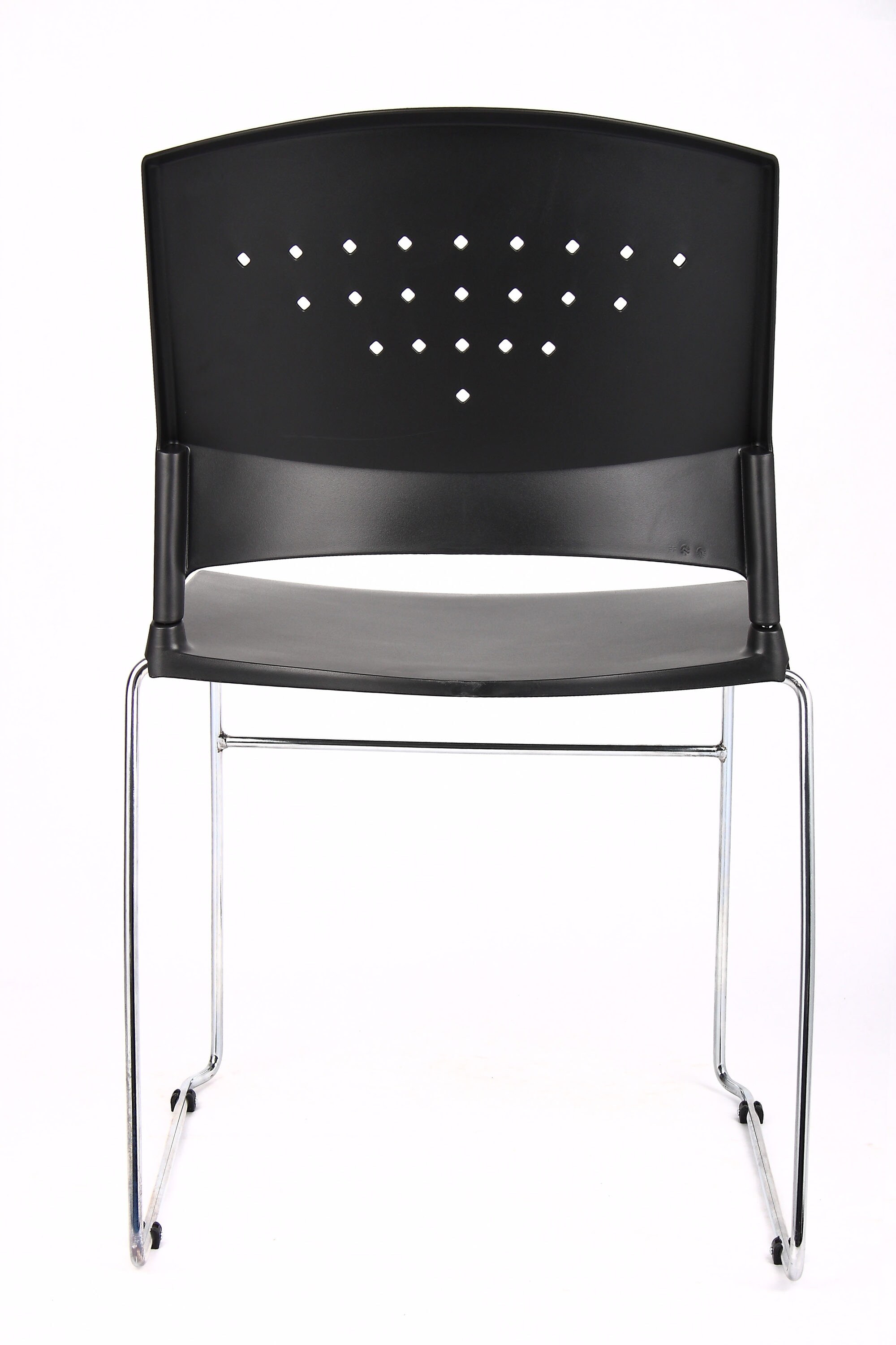 Black Vinyl and Metal Armless Stacking Chairs, Set of 2