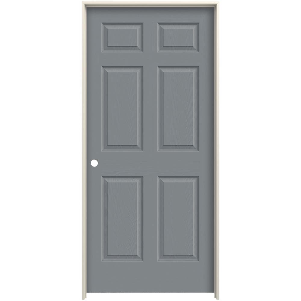 JELD-WEN LOWOLJW225400047 32-in x 80-in Graphite Hollow Core 6-panel Right Hand Textured Prefinished Molded Composite Flat Jamb Single Prehung Interior Door