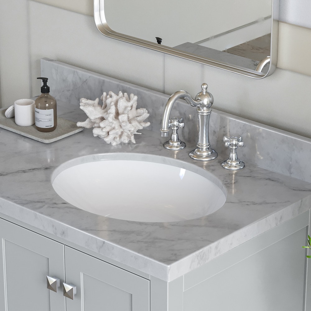 ARIEL A037S-R-VO-GRY Cambridge 37-in Gray Undermount Single Sink Bathroom Vanity with Carrara White Marble Natural Marble Top