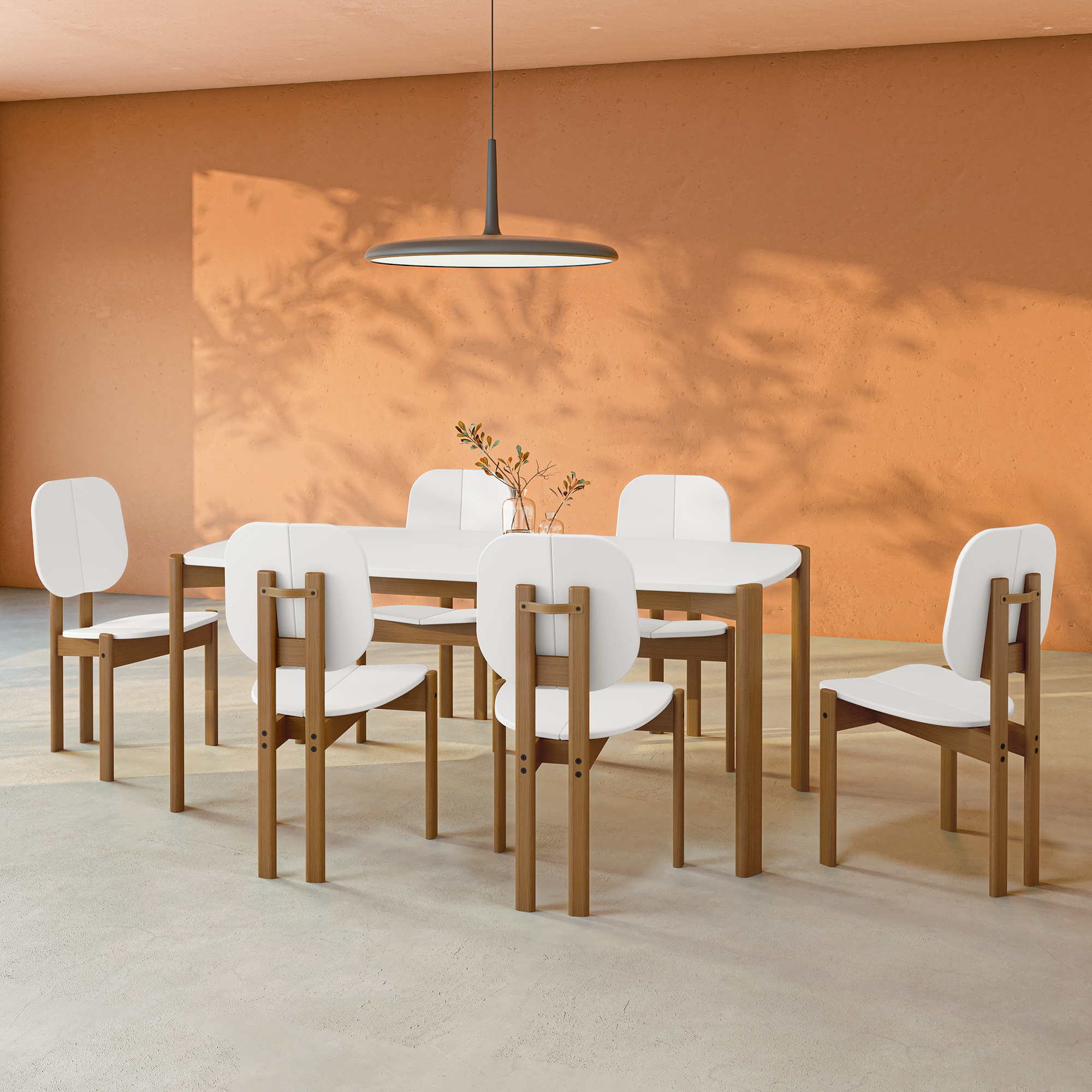 Manhattan Comfort 6-DT-79620-WH Matte White Contemporary/Modern Dining Room Set with Rectangular Table ( Seats 6 )