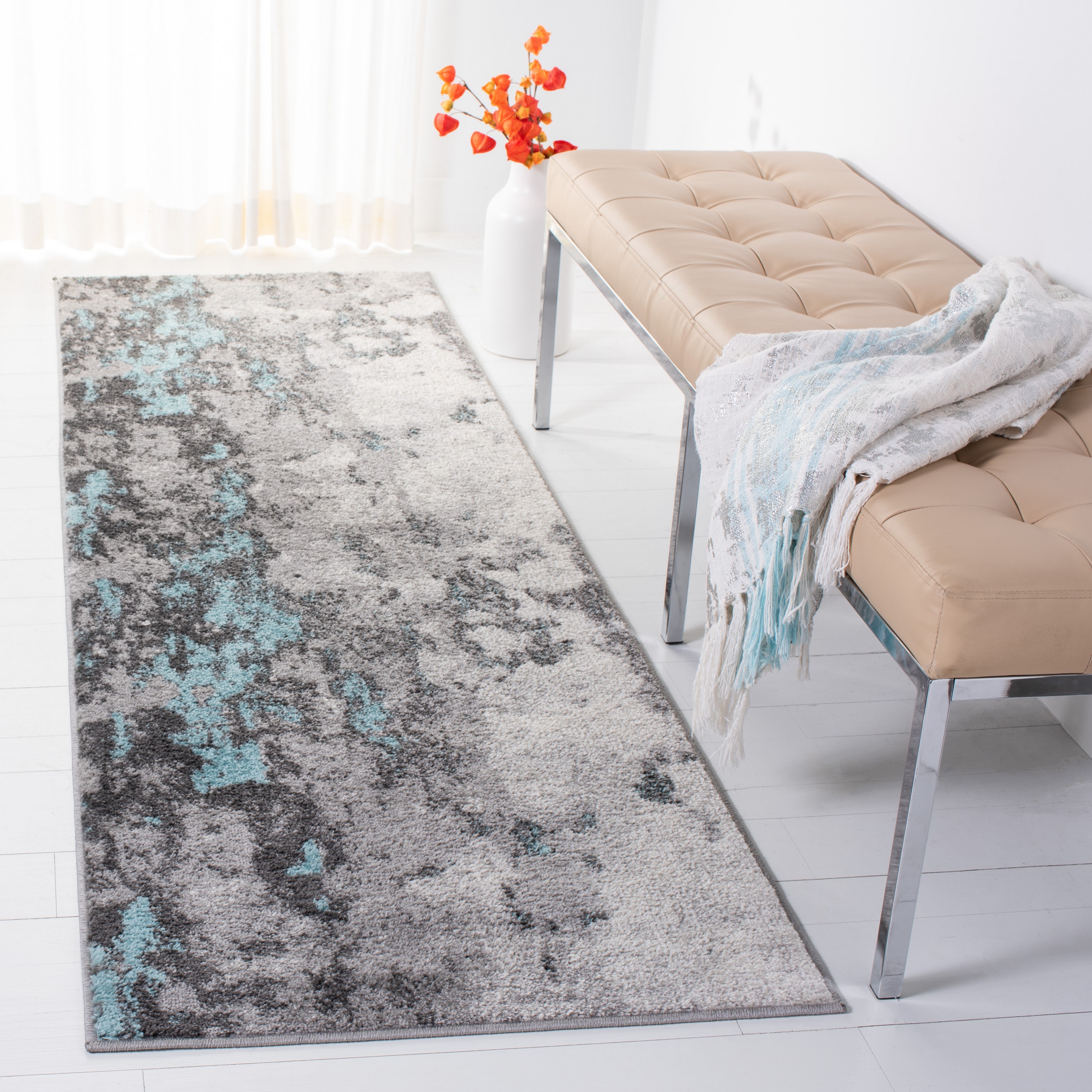 Safavieh ADR134K-28 Adirondack Alona 3 x 8 (ft) Loomed Polypropylene Turquoise/Gray Rectangular Indoor Distressed/Overdyed Bohemian/Eclectic Runner rug