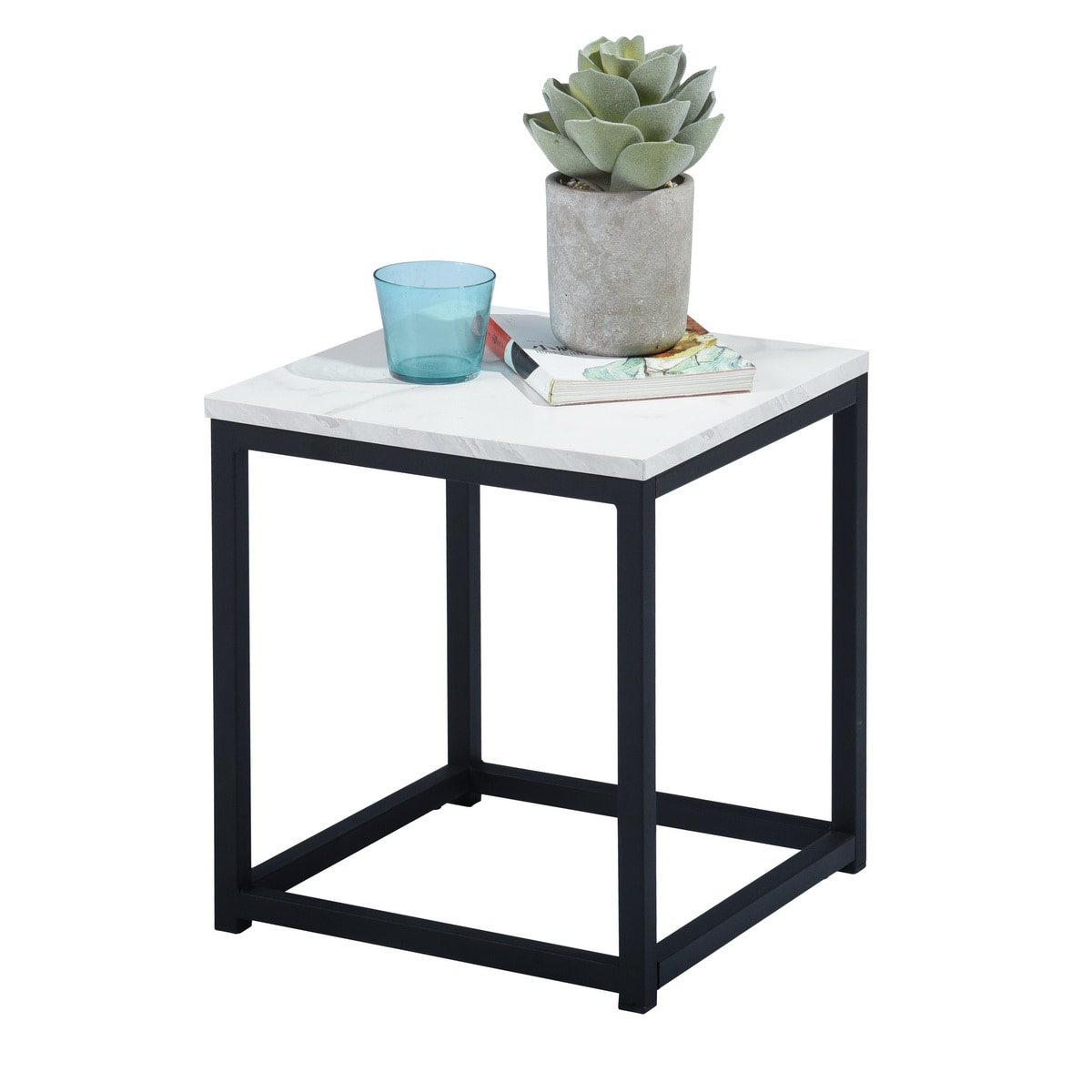 CASAINC FACTO END TABLE MAR 13.8-in W x 15.7-in H White Granite/Marble Industrial End Table Assembly Required