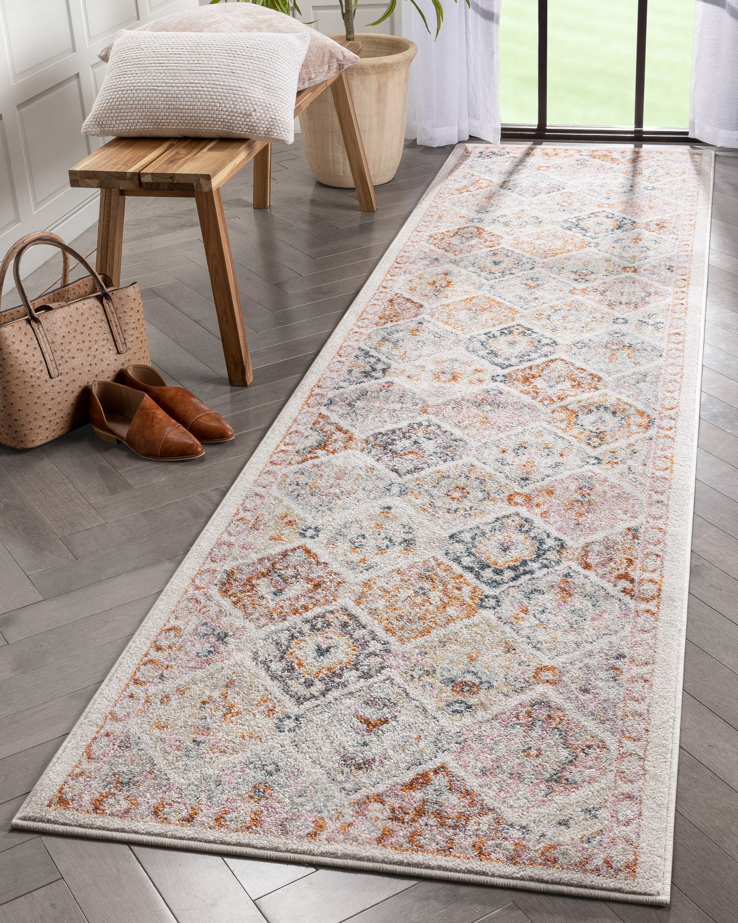 Well Woven RO-302-2L Rodeo 2 x 9 (ft) Loomed Polyester Ivory Green Rectangular Indoor Tribal Vintage Runner rug