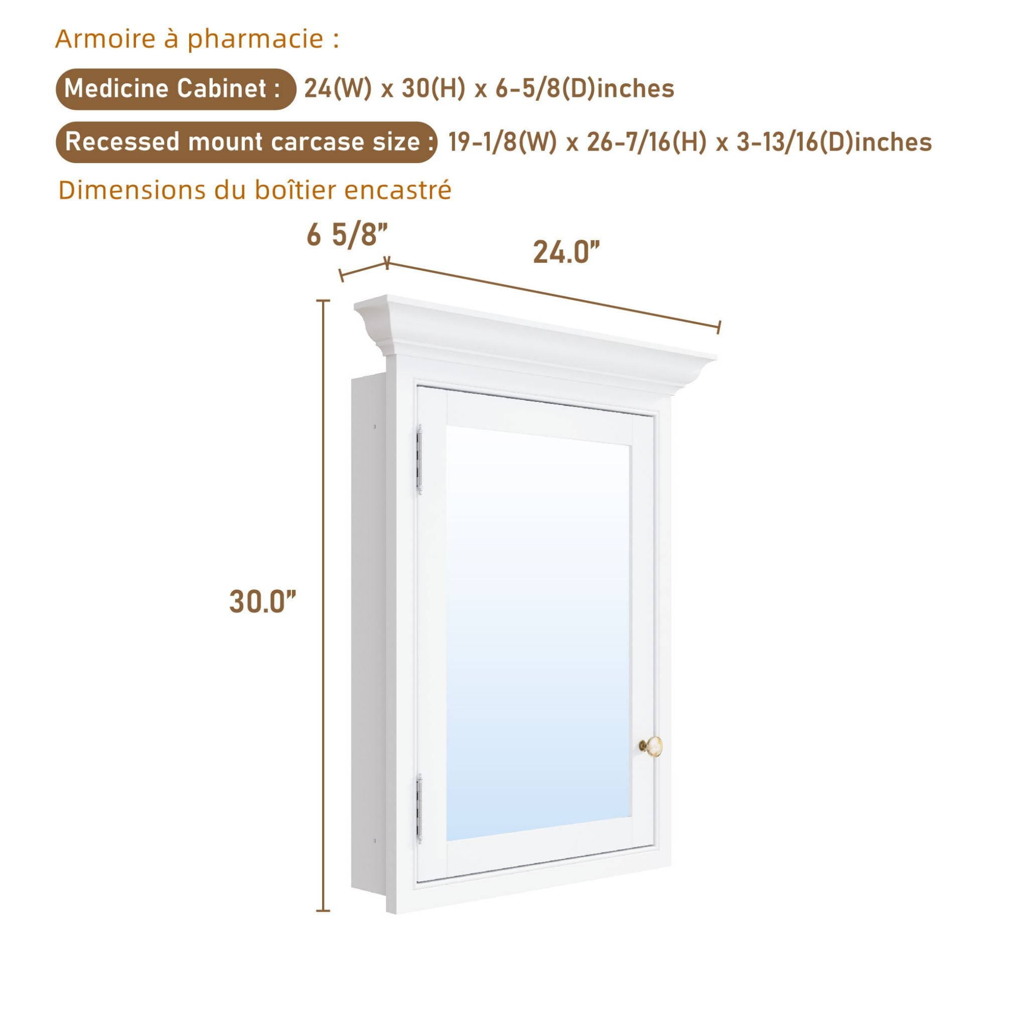 WELLFOR KB2430MCL-WT Bathroom-Medicine-Cabinets - View #12