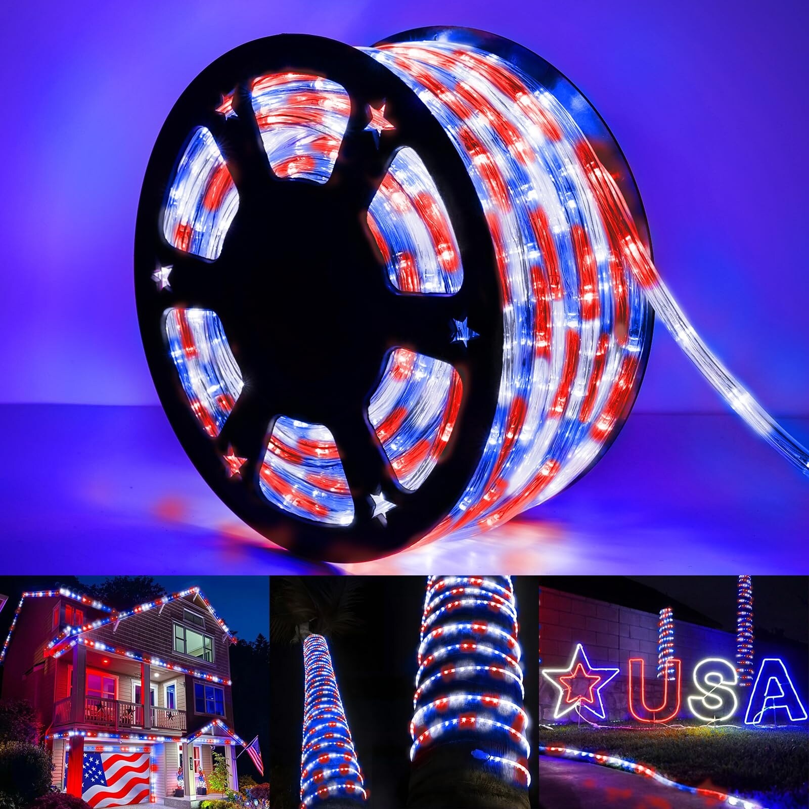 Vrbgify 50ft LED Rope Lights Outdoor 360 LED Connectable Flexible Tube ...