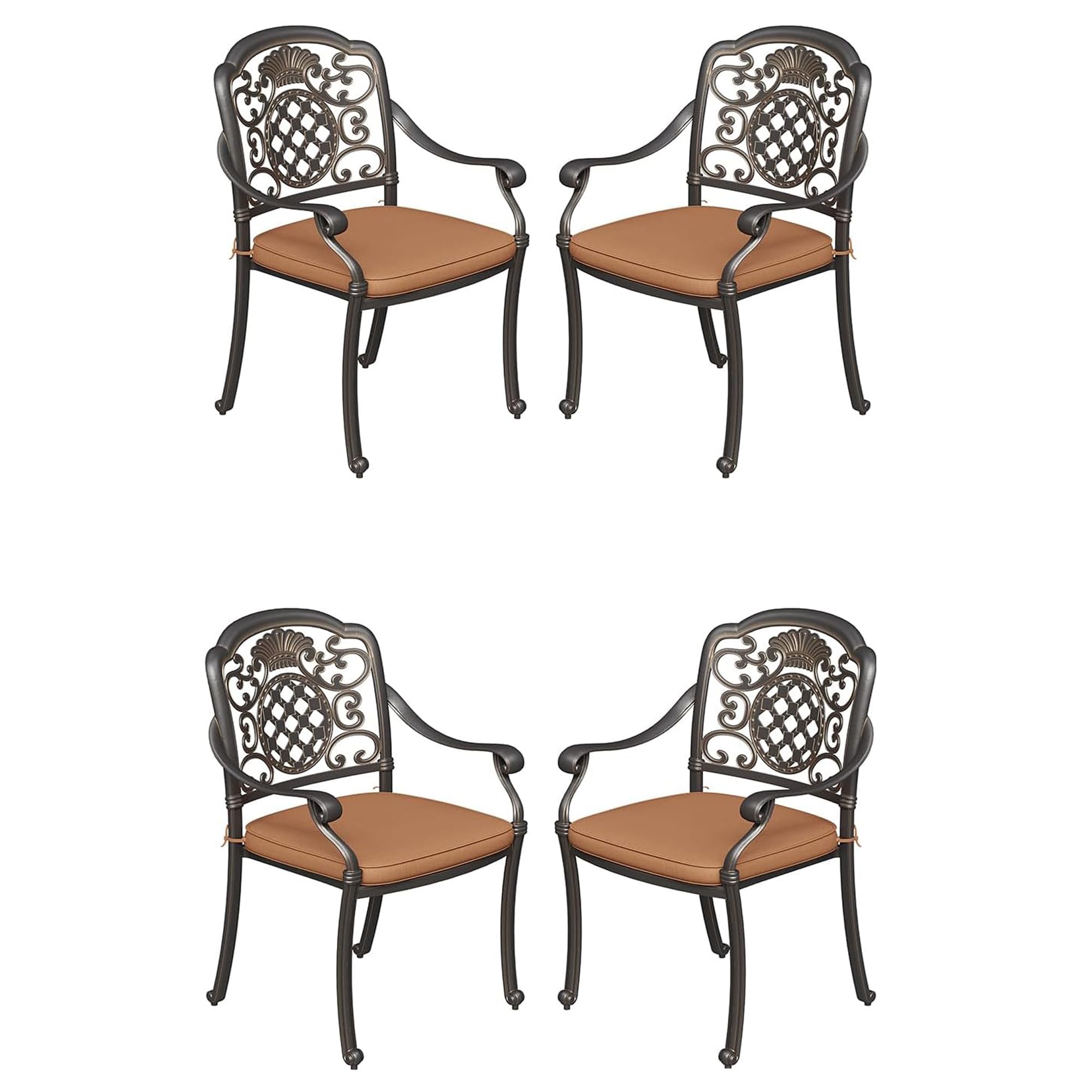 GarveeLife Patio Dining Chairs with Cushions Outdoor All-Weather Cast Aluminum Chairs Patio Bistro Dining Chair Set of 4
