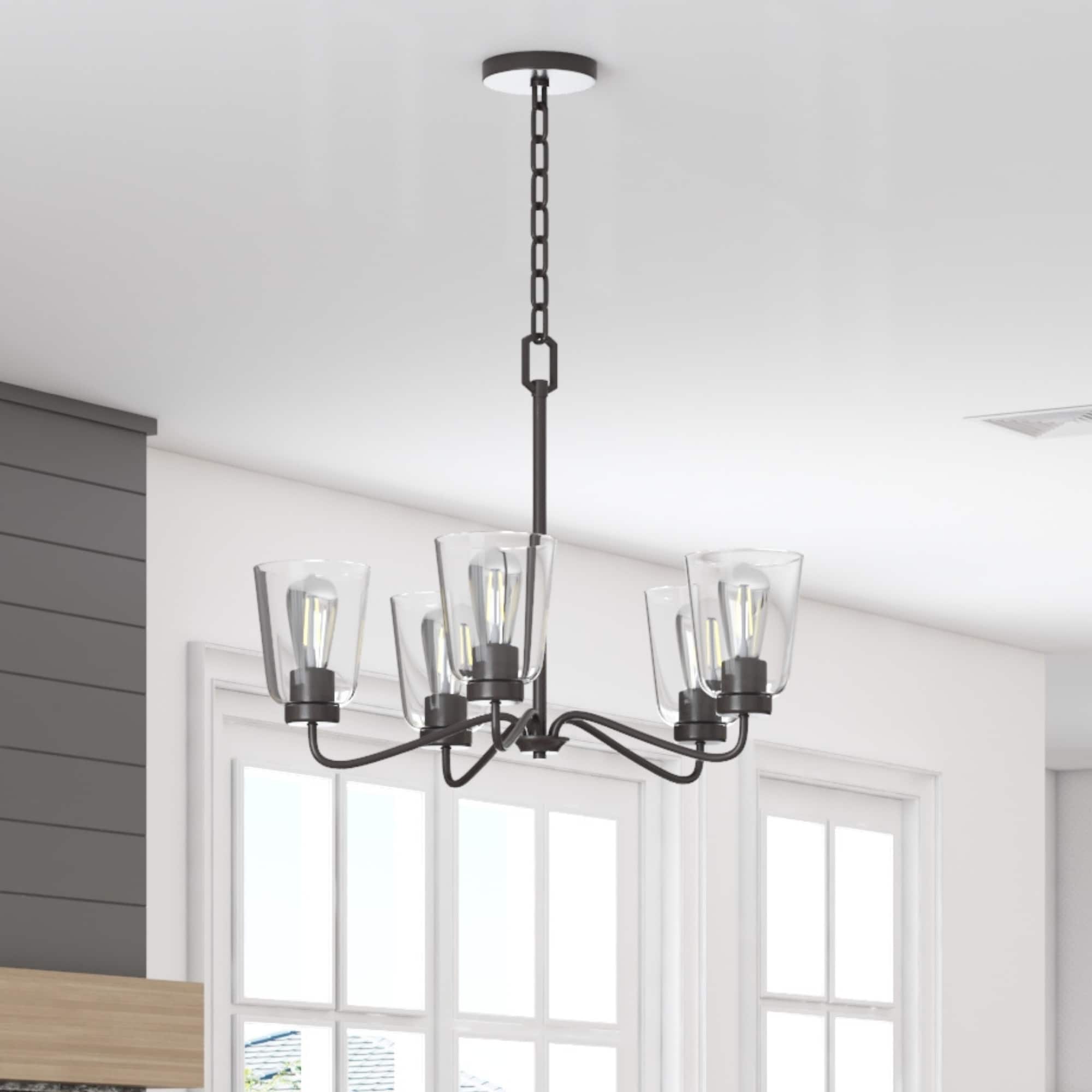 Project Source Traywick 5 -Light Satin Bronze Transitional For Use in Bedrooms, Dining Rooms, Foyers, Kitchens, Living Rooms Chandelier