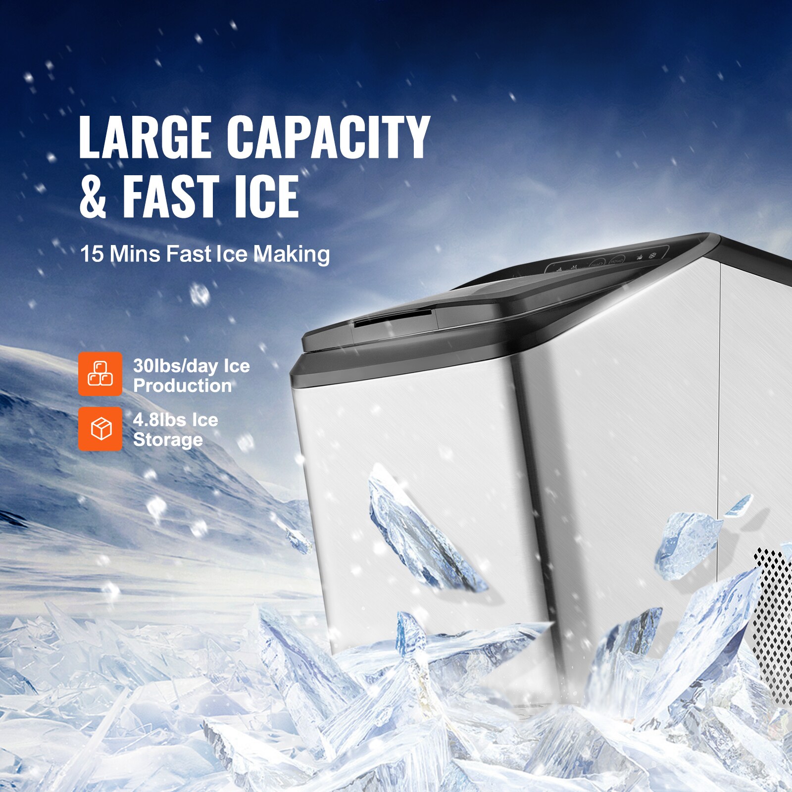Stainless Steel Portable Nugget Ice Maker with Self-Cleaning Function