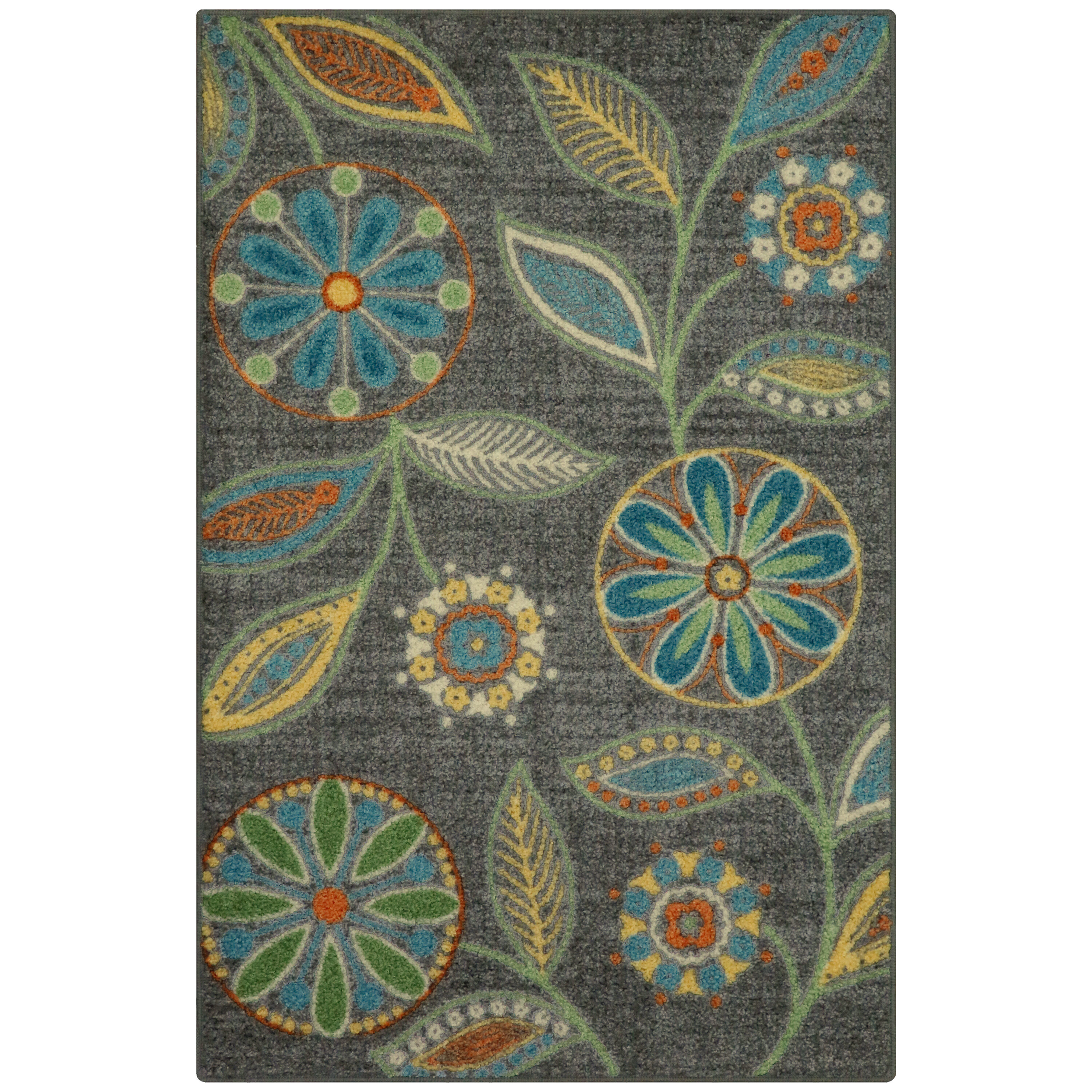 Gray Floral Tufted Synthetic Area Rug, 7' x 10'