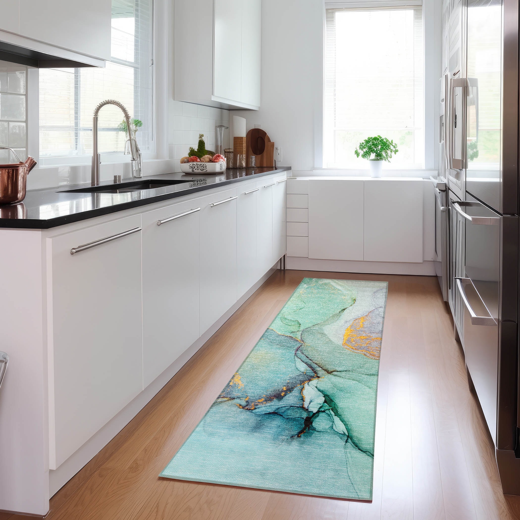 Addison Rugs ACN506TE2X8 Chantille ACN506TE 2 x 7 (ft) Polyester Teal Rectangular Indoor/Outdoor Abstract Machine washable Area rug
