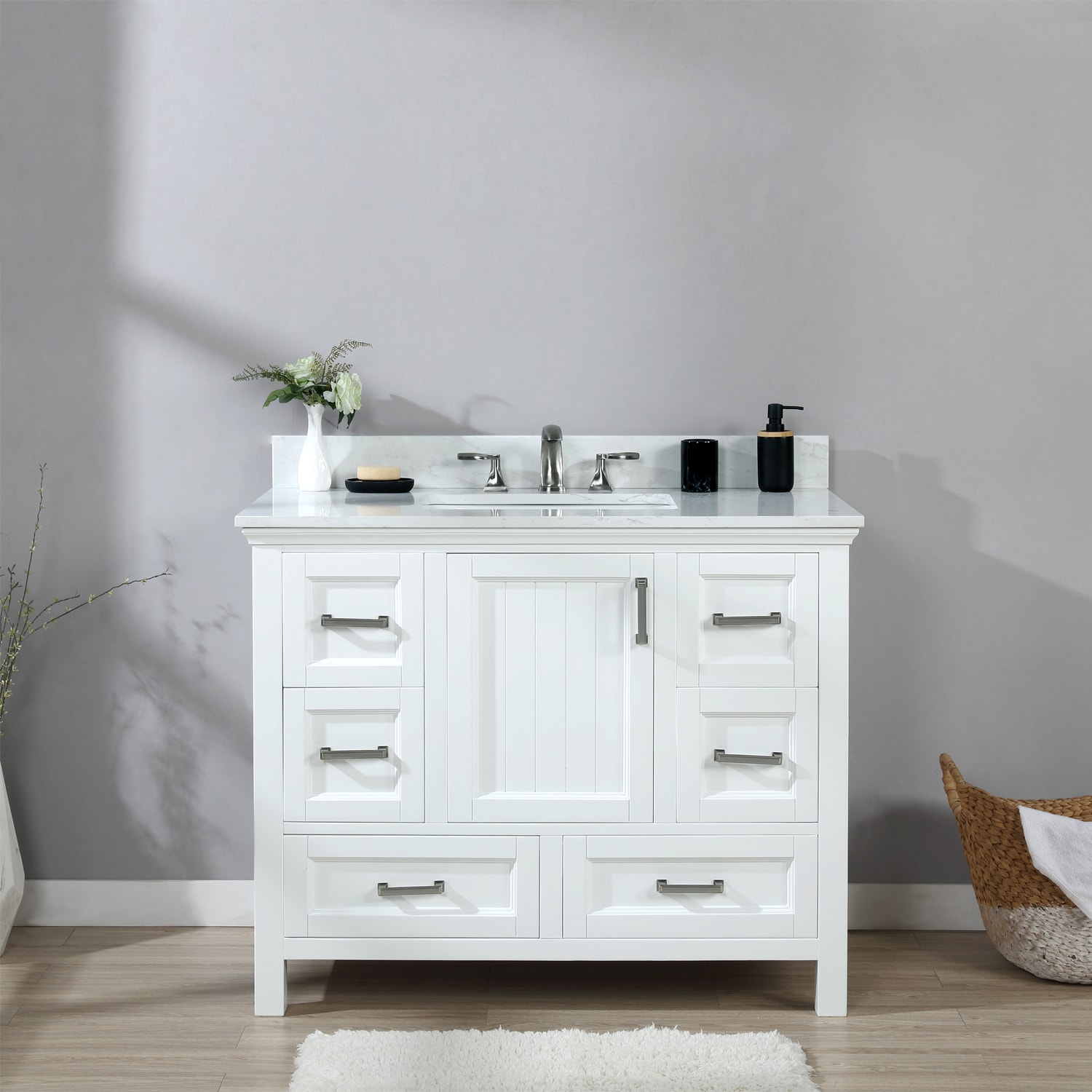 35.5 in. W x 17.7 in. D x 35 in . H Bathroom Vanity in White Solid Frame Bathroom Cabinet with Ceramic Basin Top