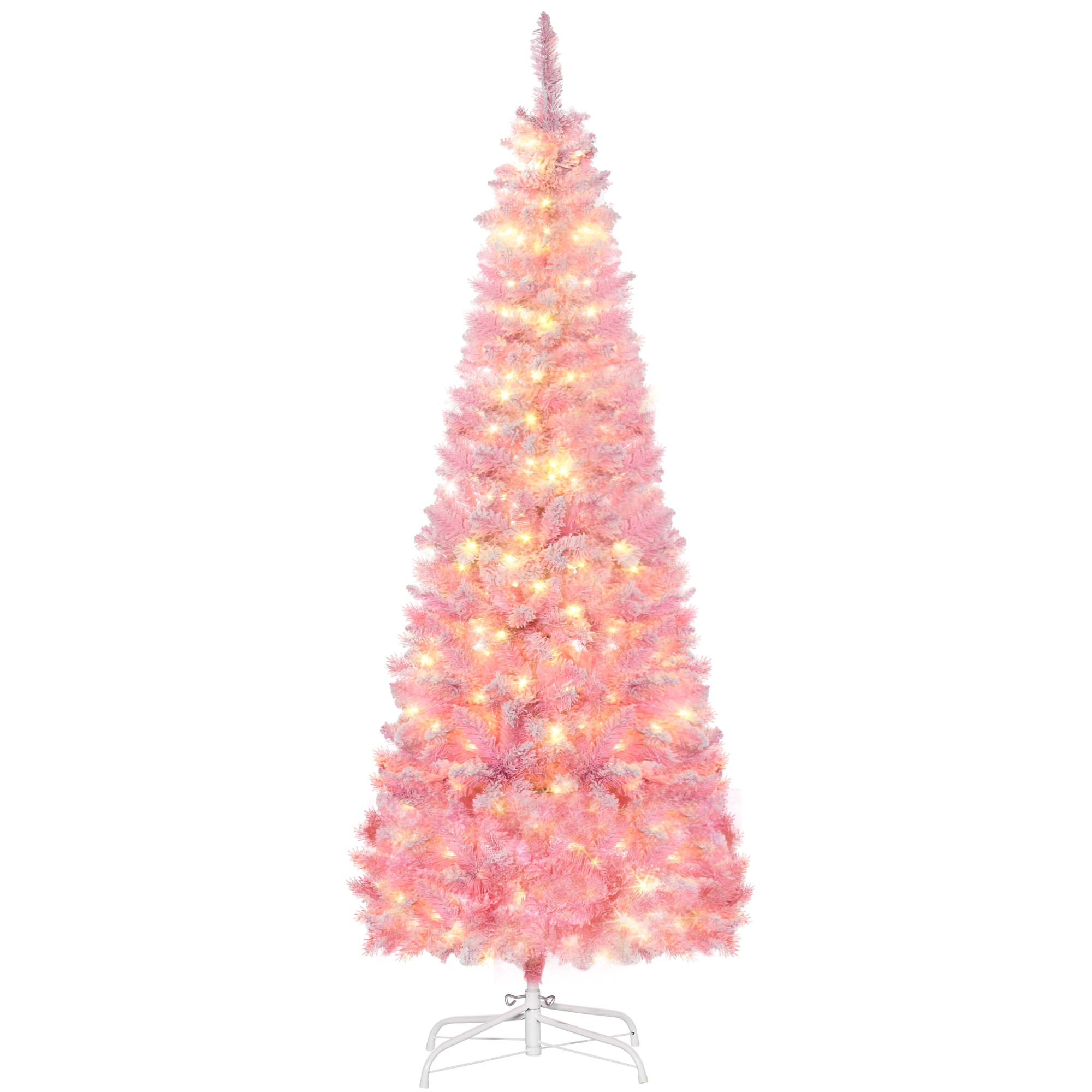 AAZJ NBC-CM64187UL 6-ft Snowy pine Pre-lit Slim Flocked Pink Artificial Christmas Tree with White LED Lights