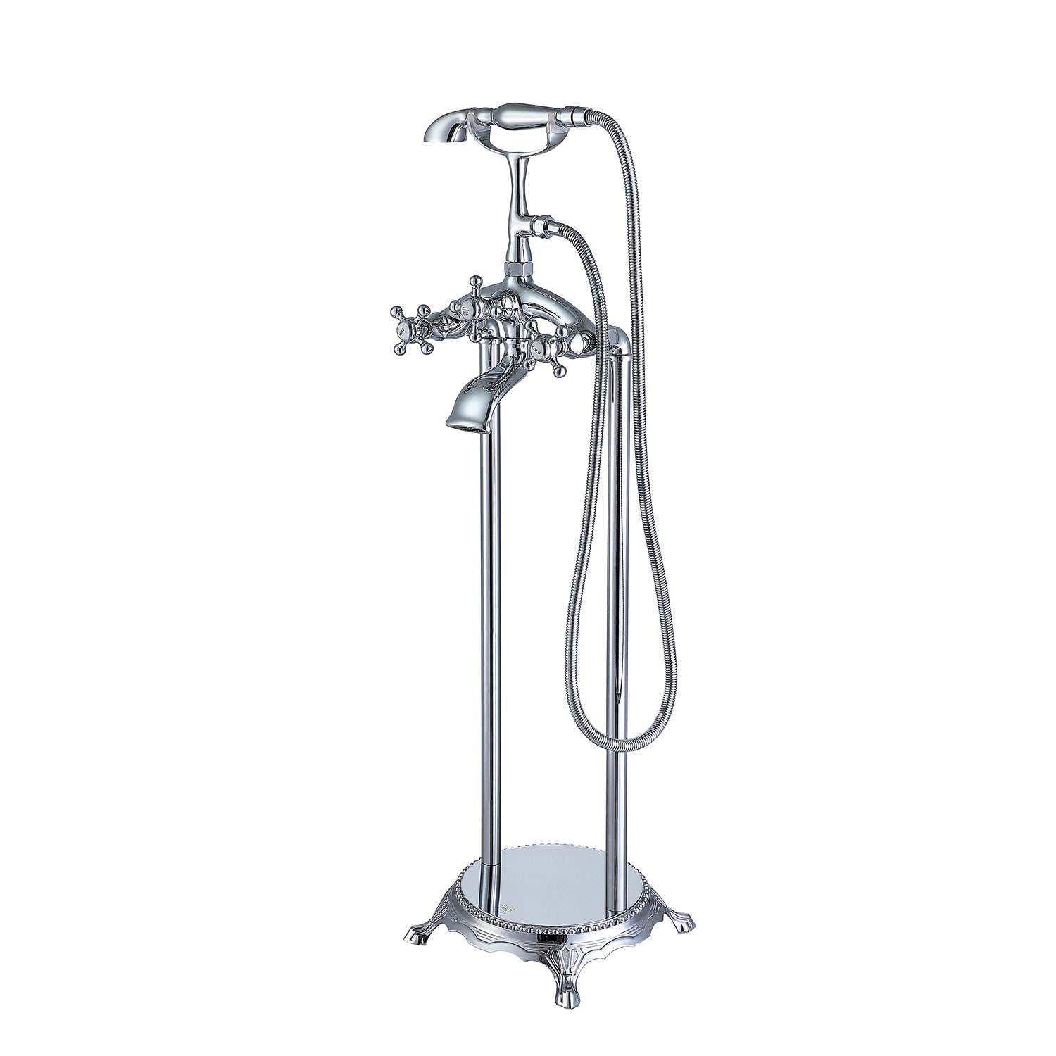 Maincraft HHK019 Chrome 3-handle Freestanding Low-arc Bathtub Faucet with Hand Shower
