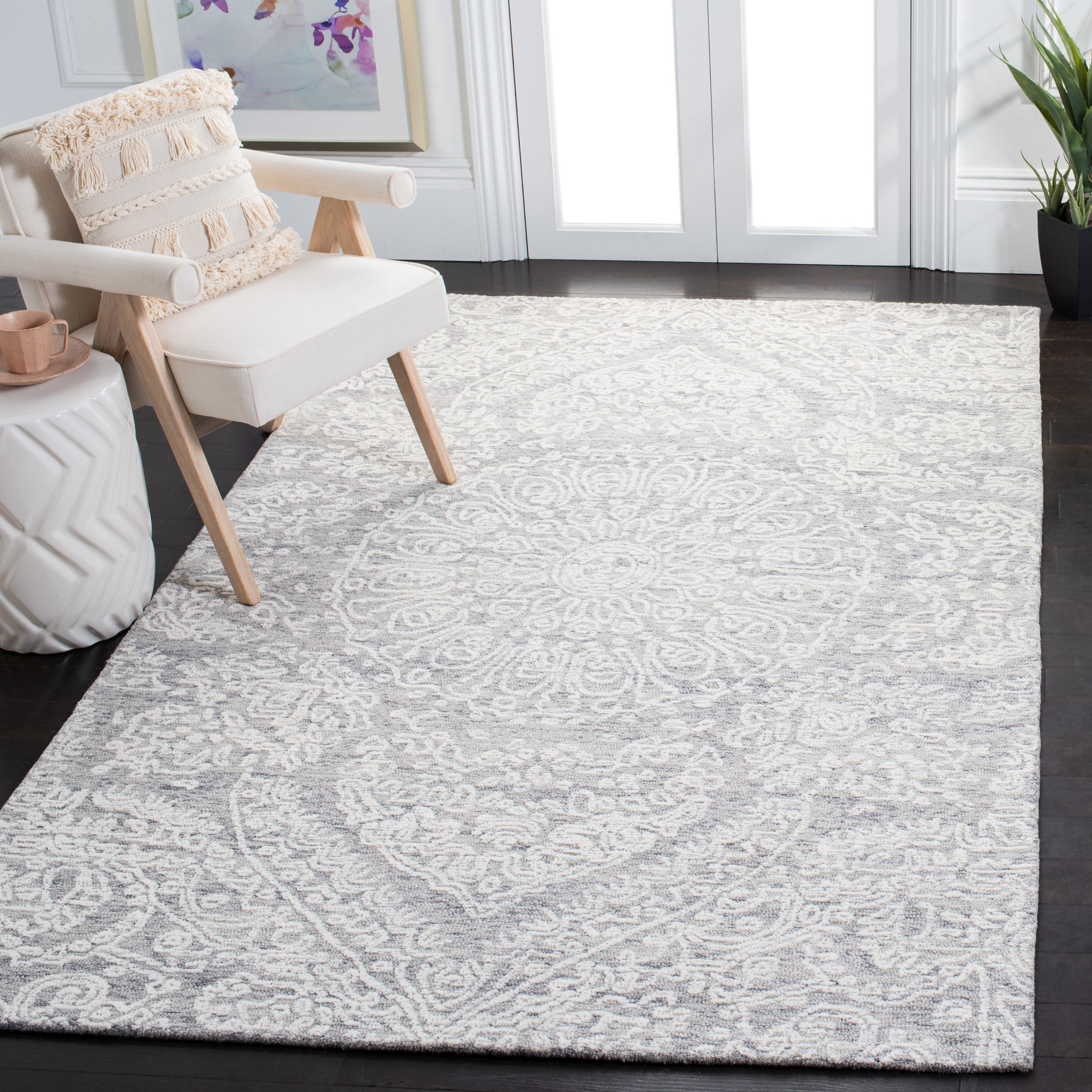 Safavieh MET993F-3 Metro Carline 3 x 5 (ft) Tufted Wool Gray/Ivory Rectangular Indoor Medallion Bohemian/Eclectic Throw rug