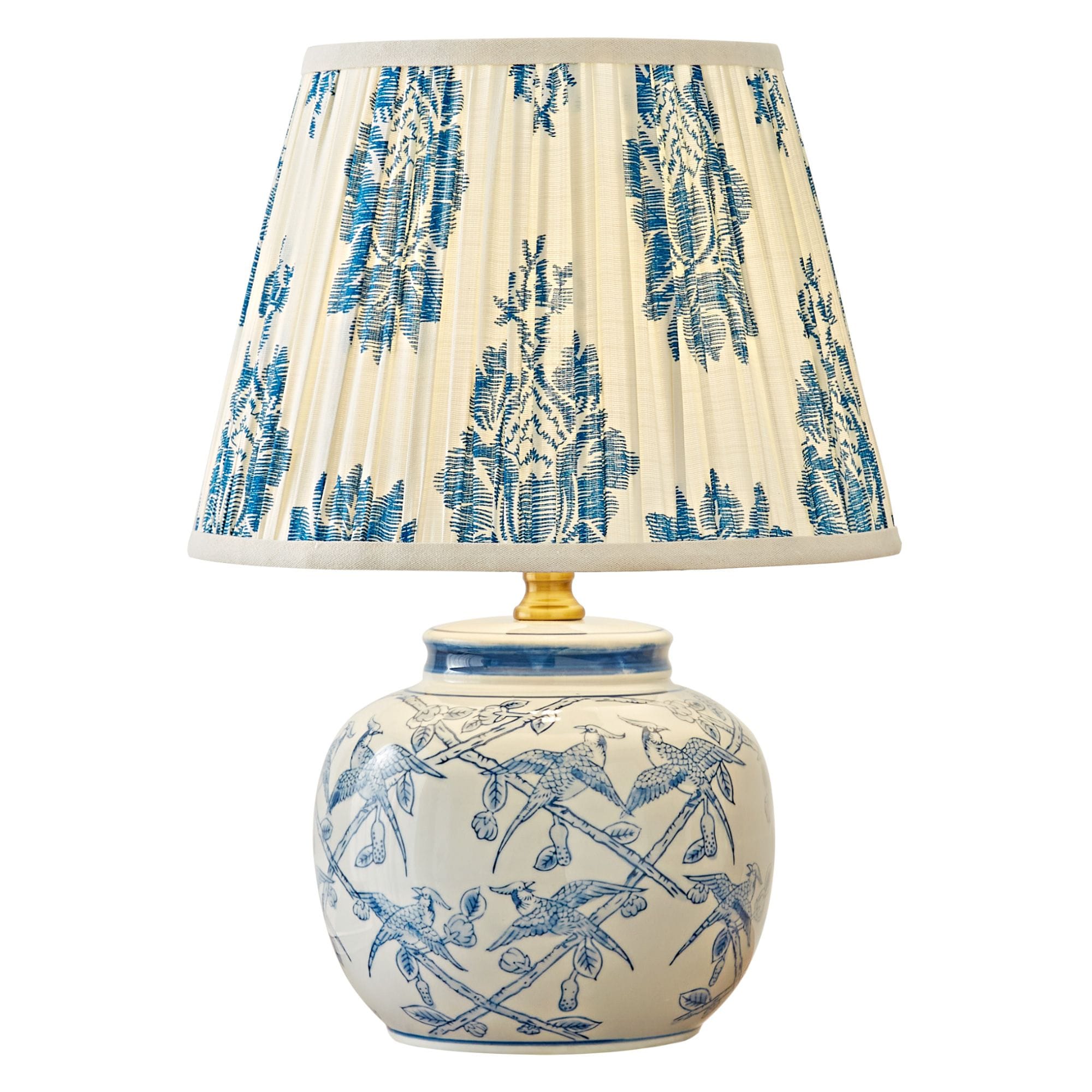 Lanmate  Blue and White Chinoiserie Ceramic Table Lamp with Pleated Linen Shade Farmhouse Table Lamp 16.53-in