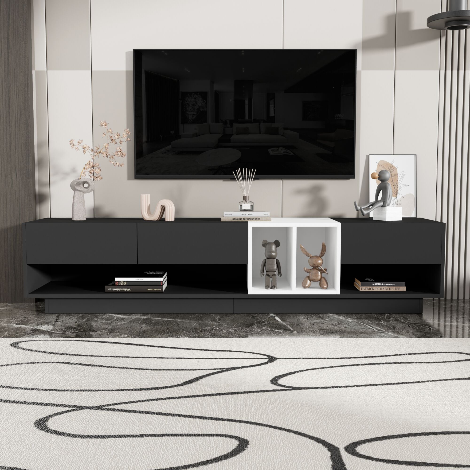 Nestfair TS0072B Modern/Contemporary Black TV stand ( Accommodates TVs up to 80-in )
