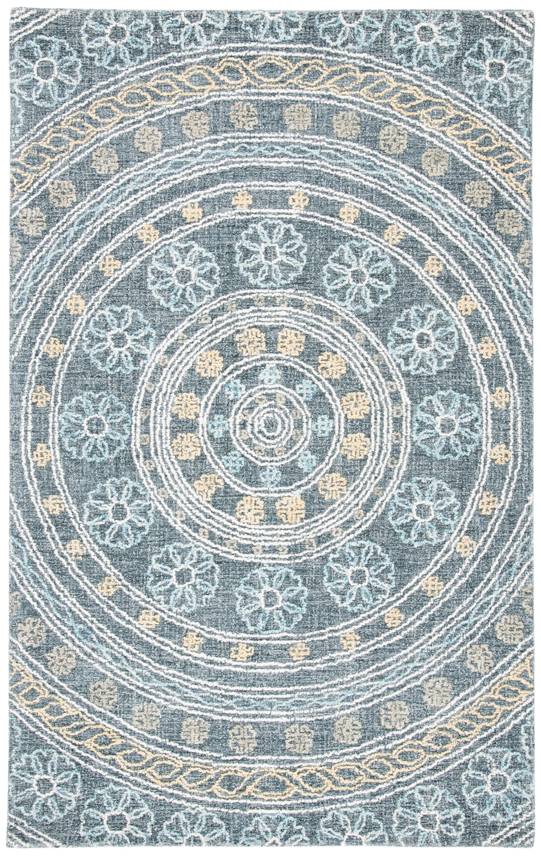 Hand-Tufted Black Wool Floral Country Casual Area Rug - 5' x 8'