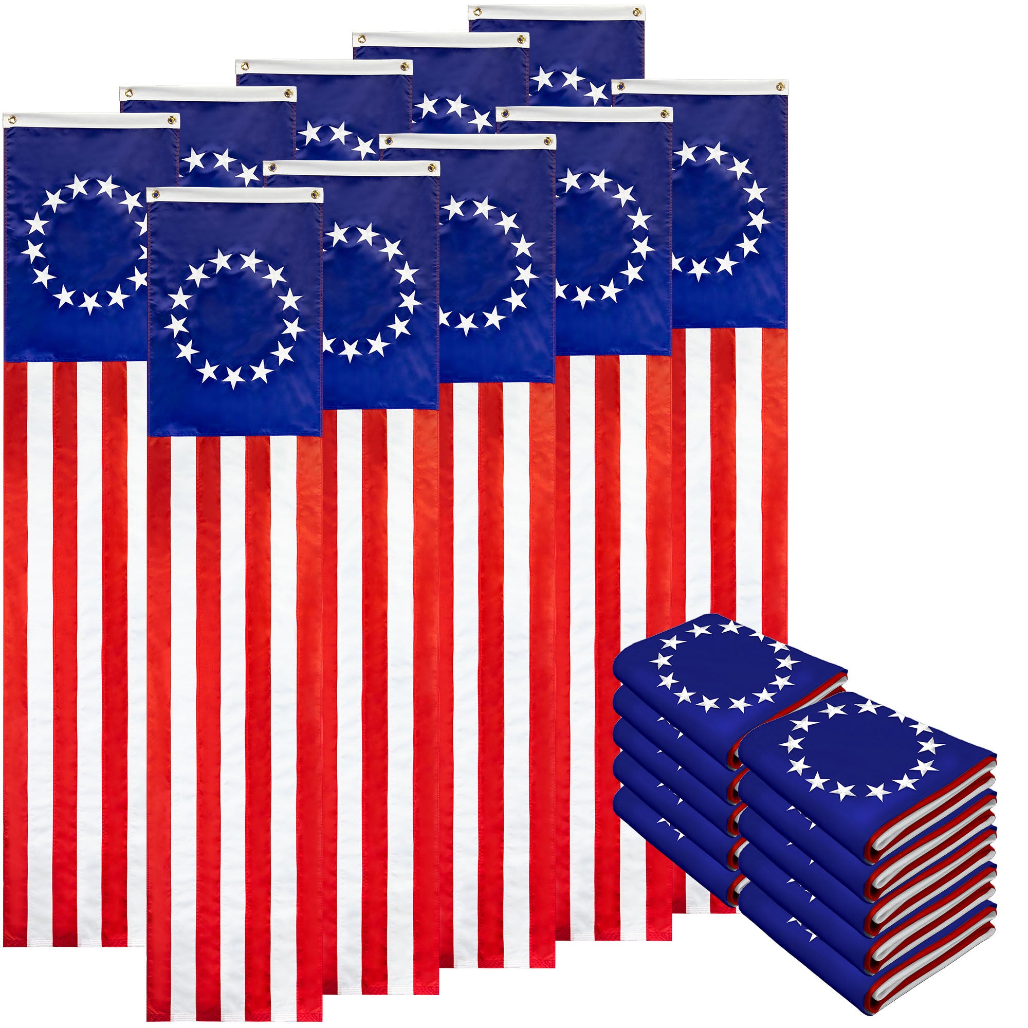 G128 10-Pack 1.67-ft W x 8-ft H Betsy Ross Pull Down Bunting Embroidered Flag