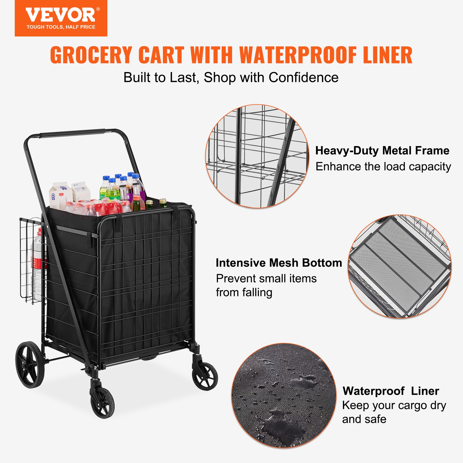 VEVOR 41.1-in Shelf Utility Cart, Heavy-Duty Metal Frame, 110 lbs. Load  Capacity, Black in the Utility Carts department at