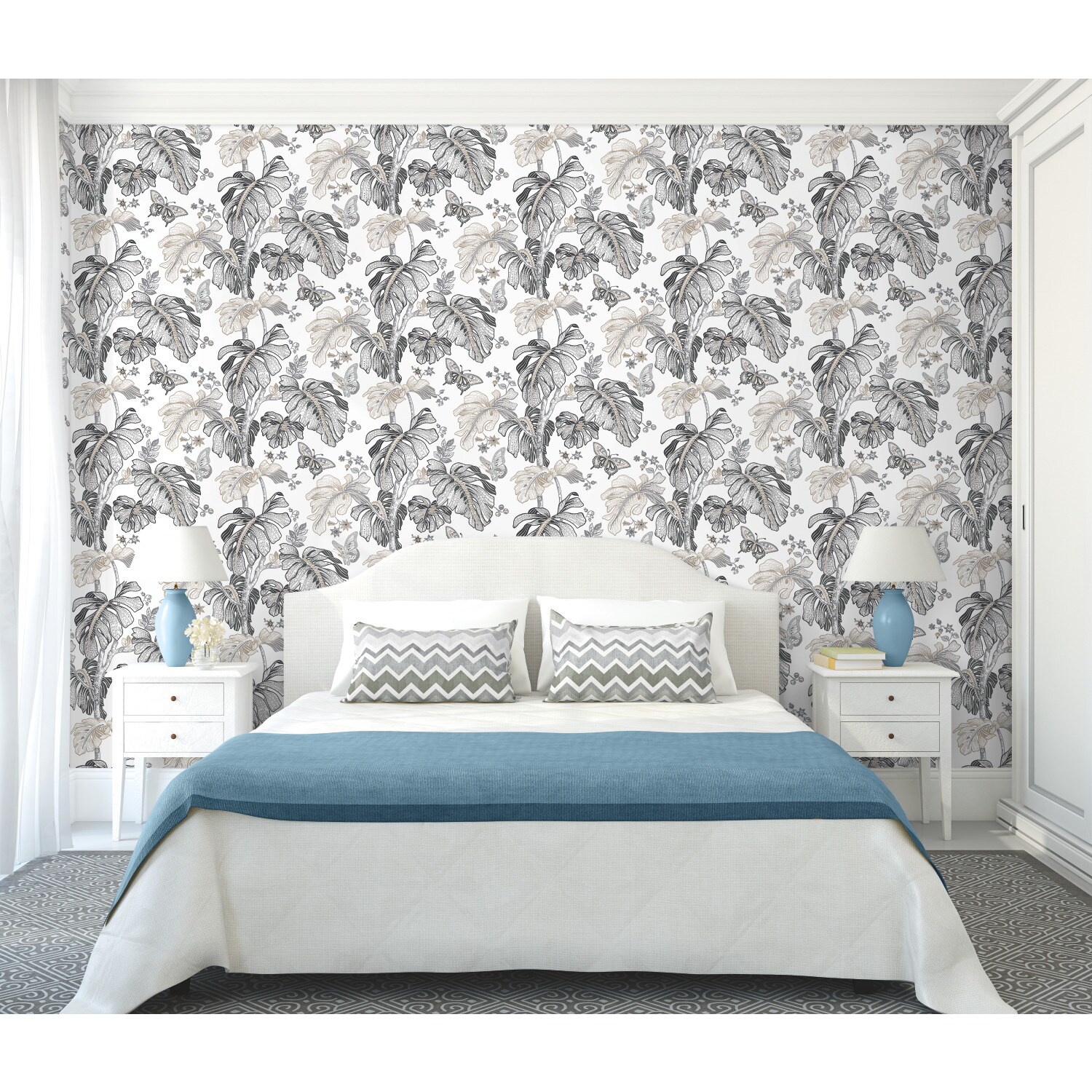 RoomMates RMK11586RL 28.29-Sq. Feet Gray Vinyl Ivy/Vines Self-adhesive Peel and Stick Wallpaper