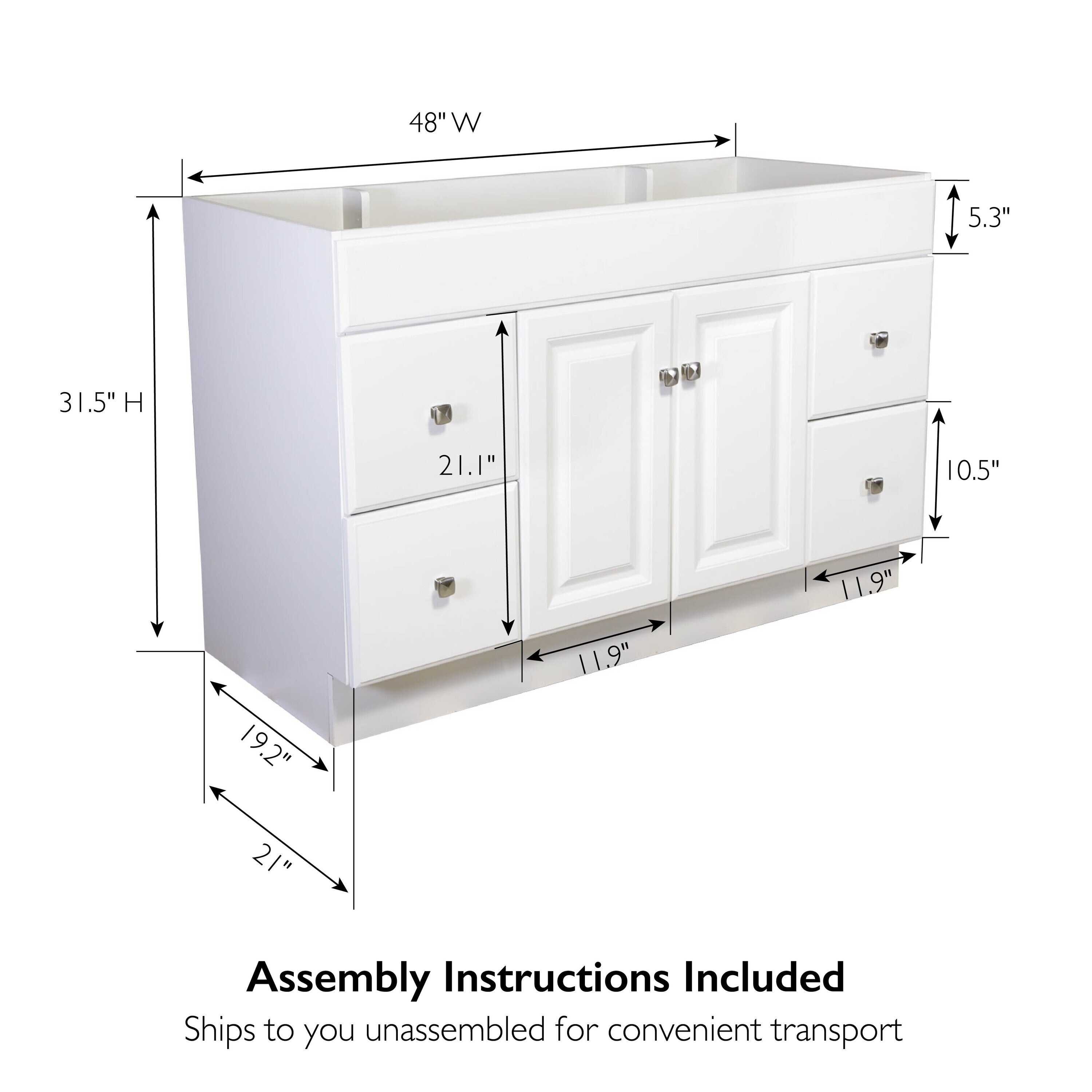 Design House Wyndham 48-in White Bathroom Vanity Base Cabinet without ...