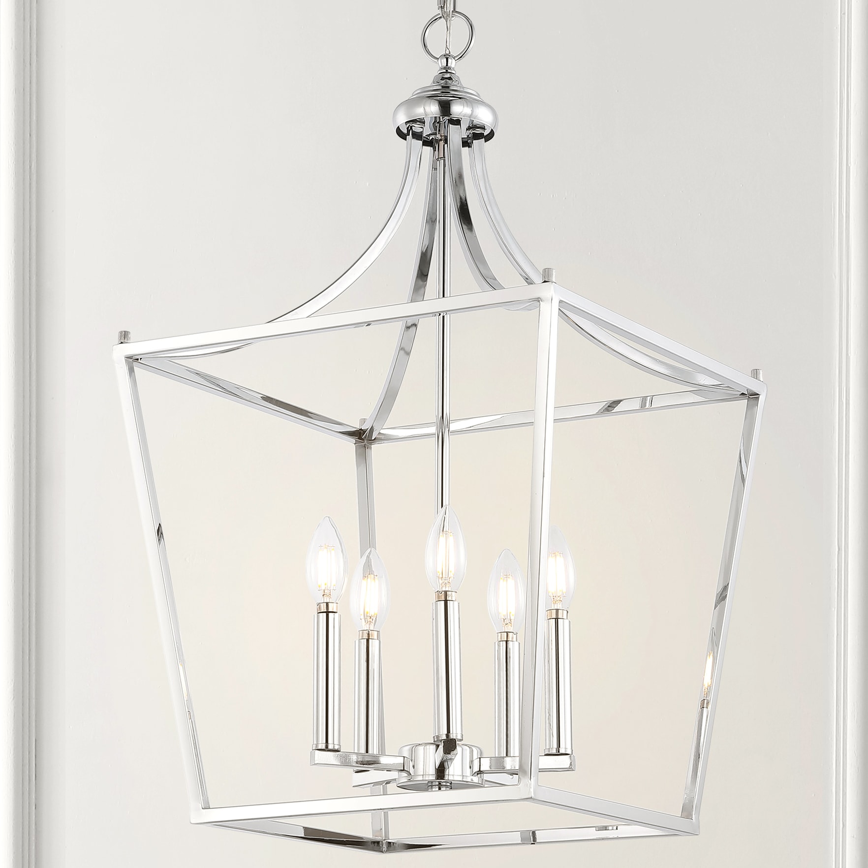 JONATHAN  Y JYL7562B Camden 16" Iron Pagoda Mid-Century 5 -Light Chrome Farmhouse Lantern Medium Hanging Pendant light