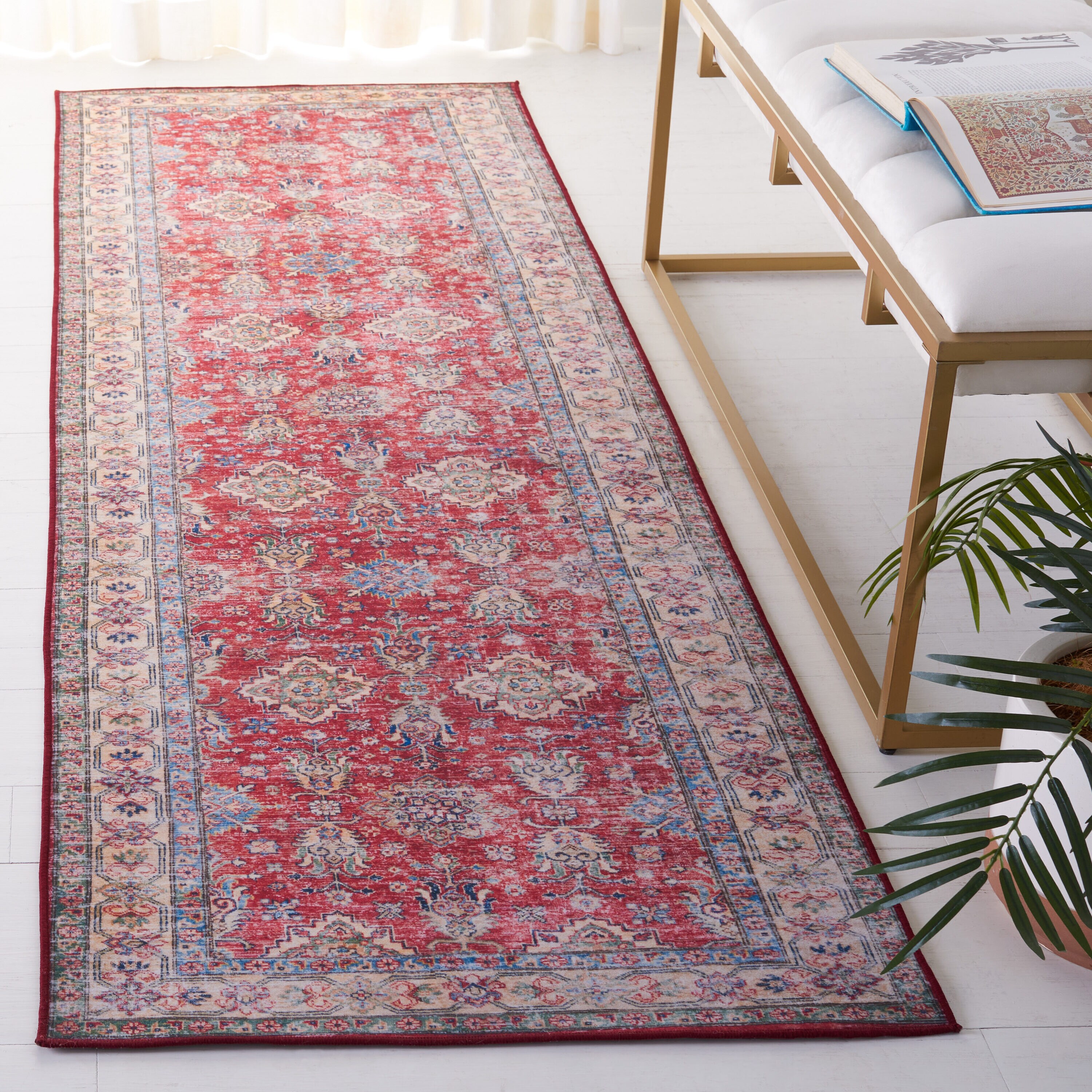 Safavieh TSN196P-28 Tucson 3 x 8 (ft) Loomed Polyester Rust/Beige Rectangular Indoor Border Machine washable Runner rug